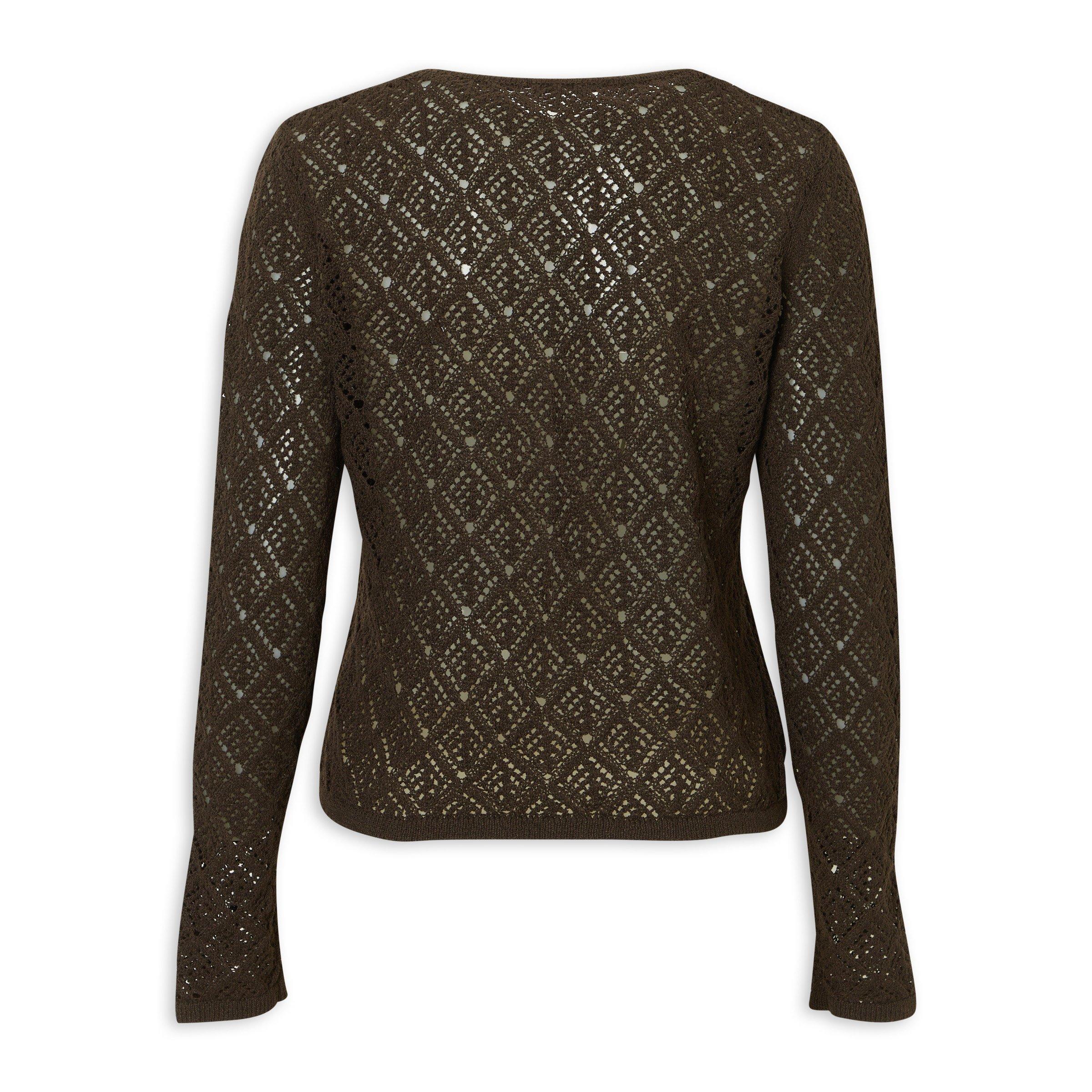 Brown Long Sleeve Lace Knit Cardigan (3234230) | TRS