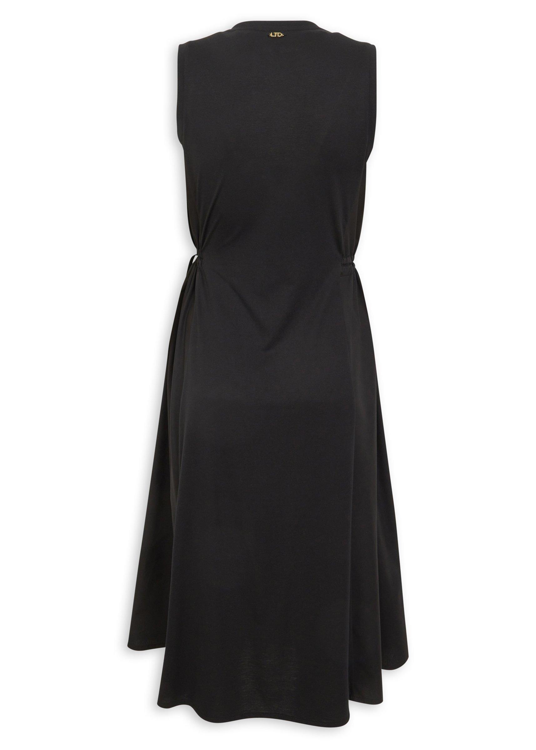 truworths ladies black dresses Sleeveless Midi Dress with Ties (3234351) A-Line Shirt Dress Satin Open Back Maxi Color:MATTE BLACK VEGAN LEATHER