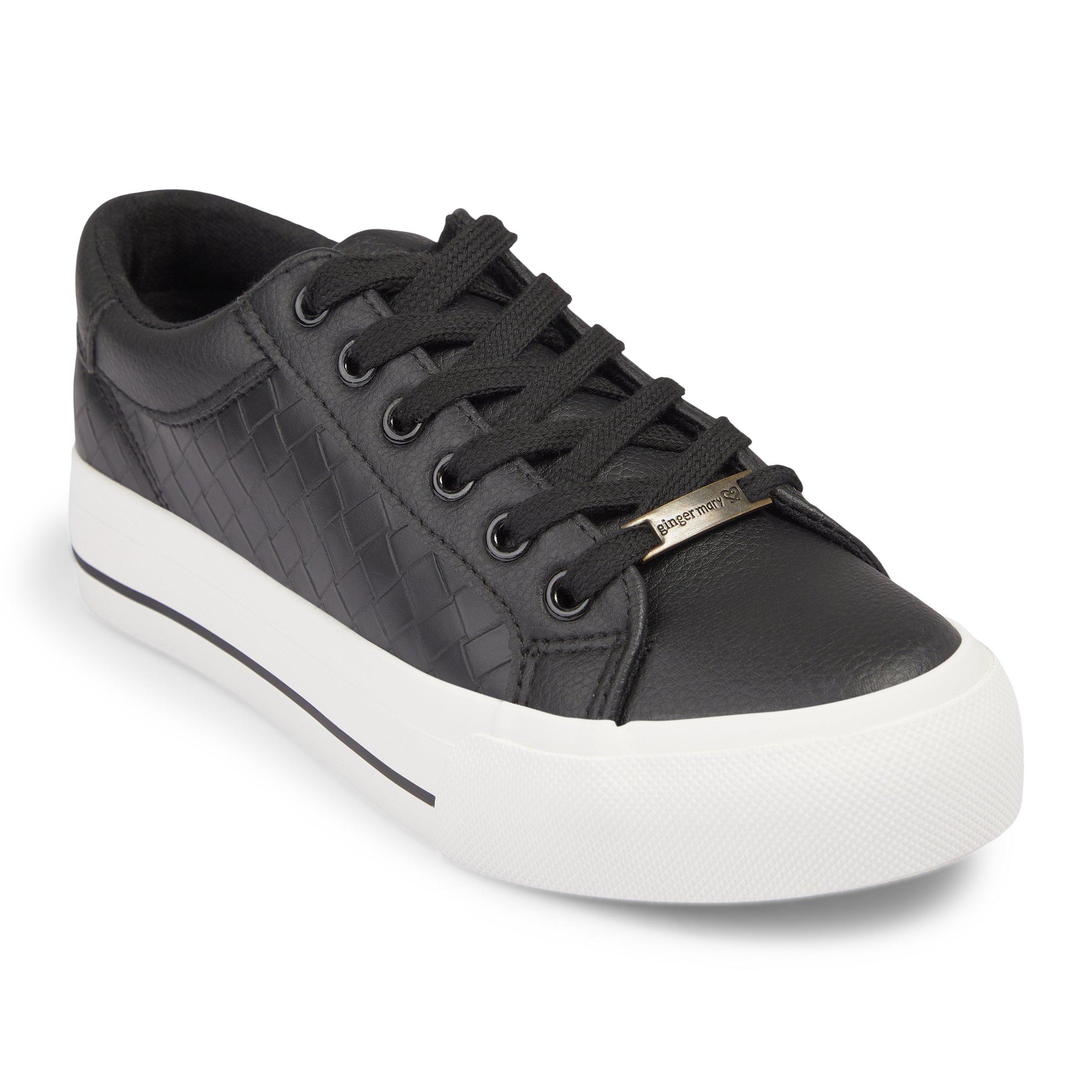 Black Woven Texture Platform Sneakers (3234421) | Ginger Mary