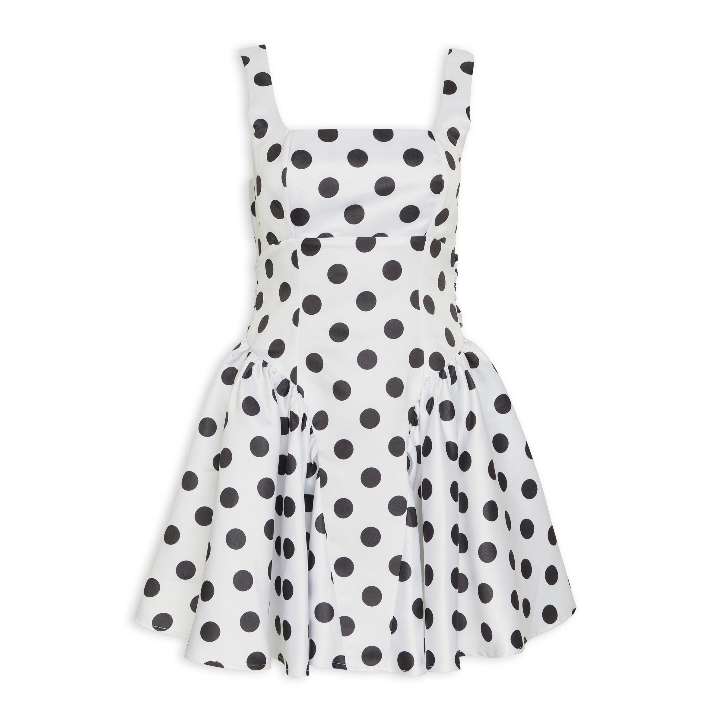 White & Black Polka Dot Mini Dress (3234447) | X&O Ladies