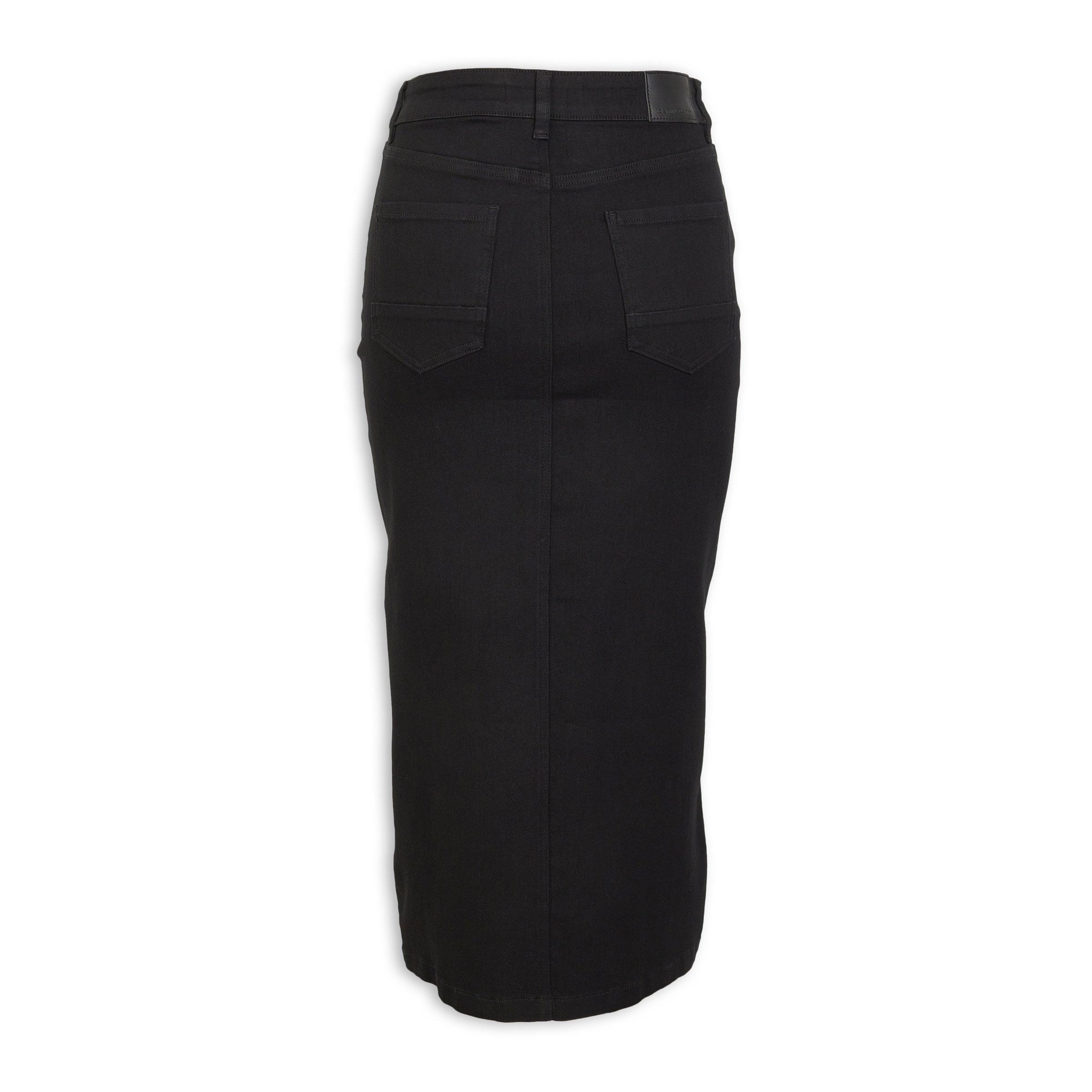 Black Denim Maxi Skirt with Slit (3234655) | Identity