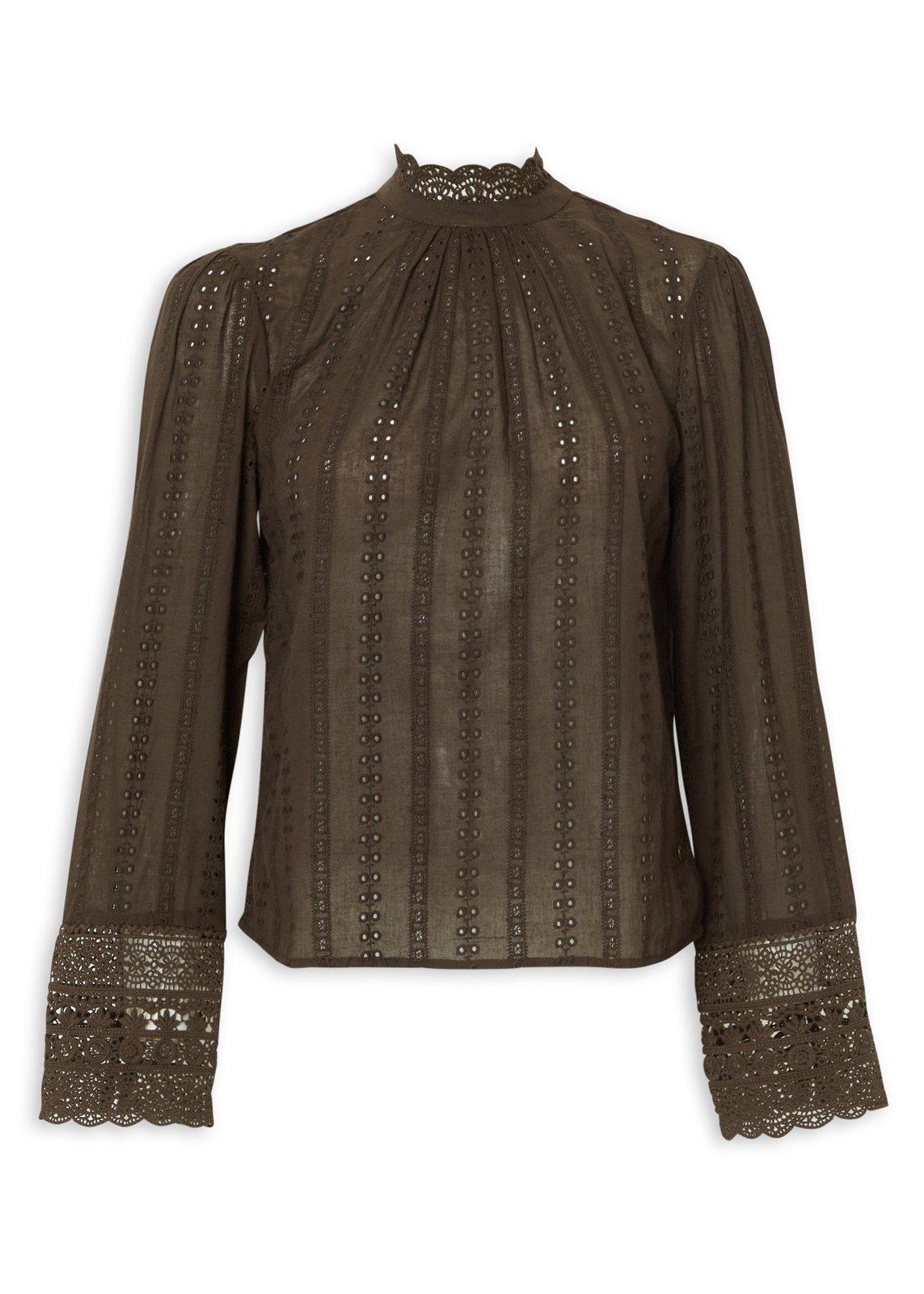 Brown Lace Long Sleeve Mock-Neck Top (3234682) | OUTBACK RED