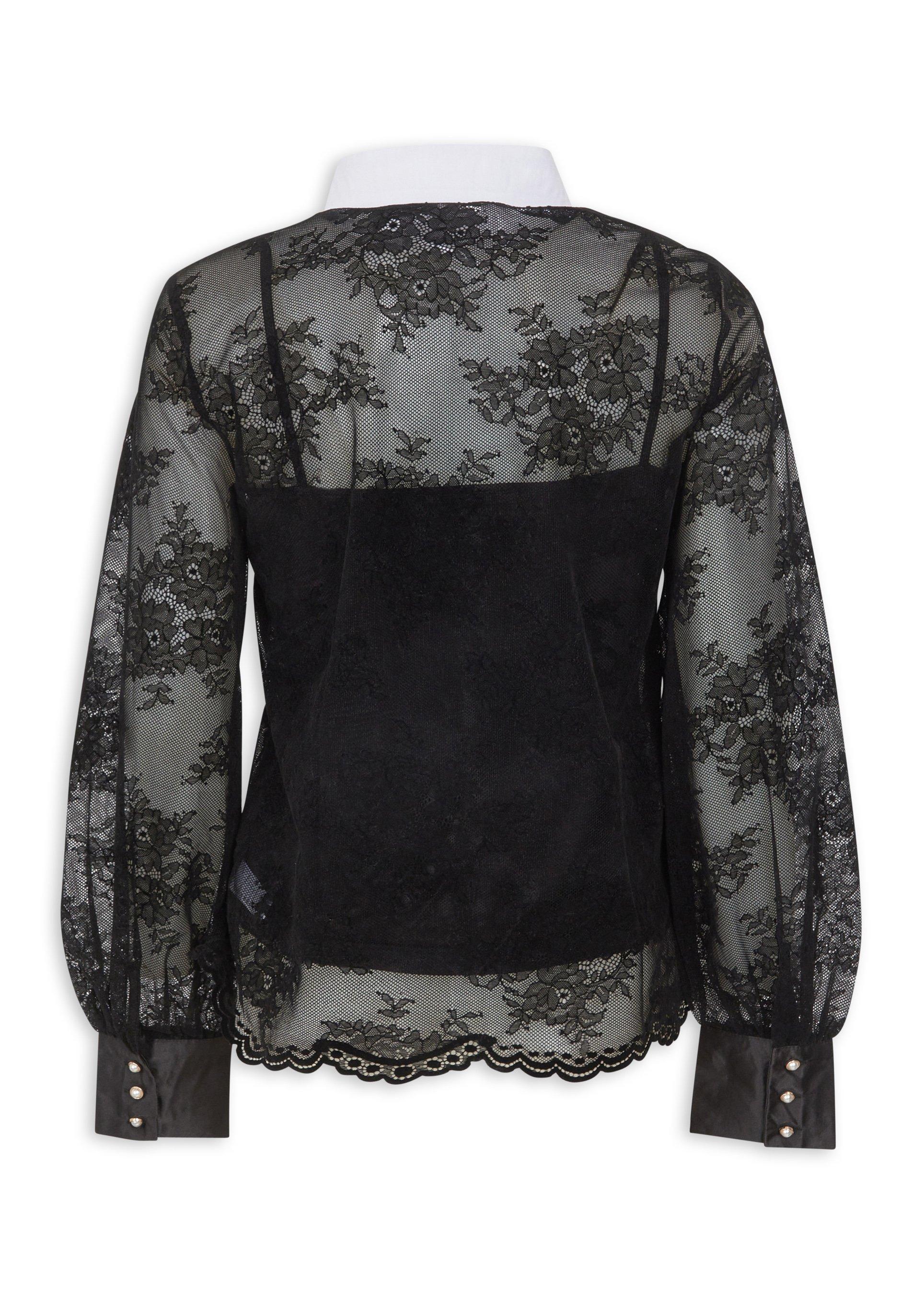 Black Lace Shirt with White Collar (3234783) | Truworths