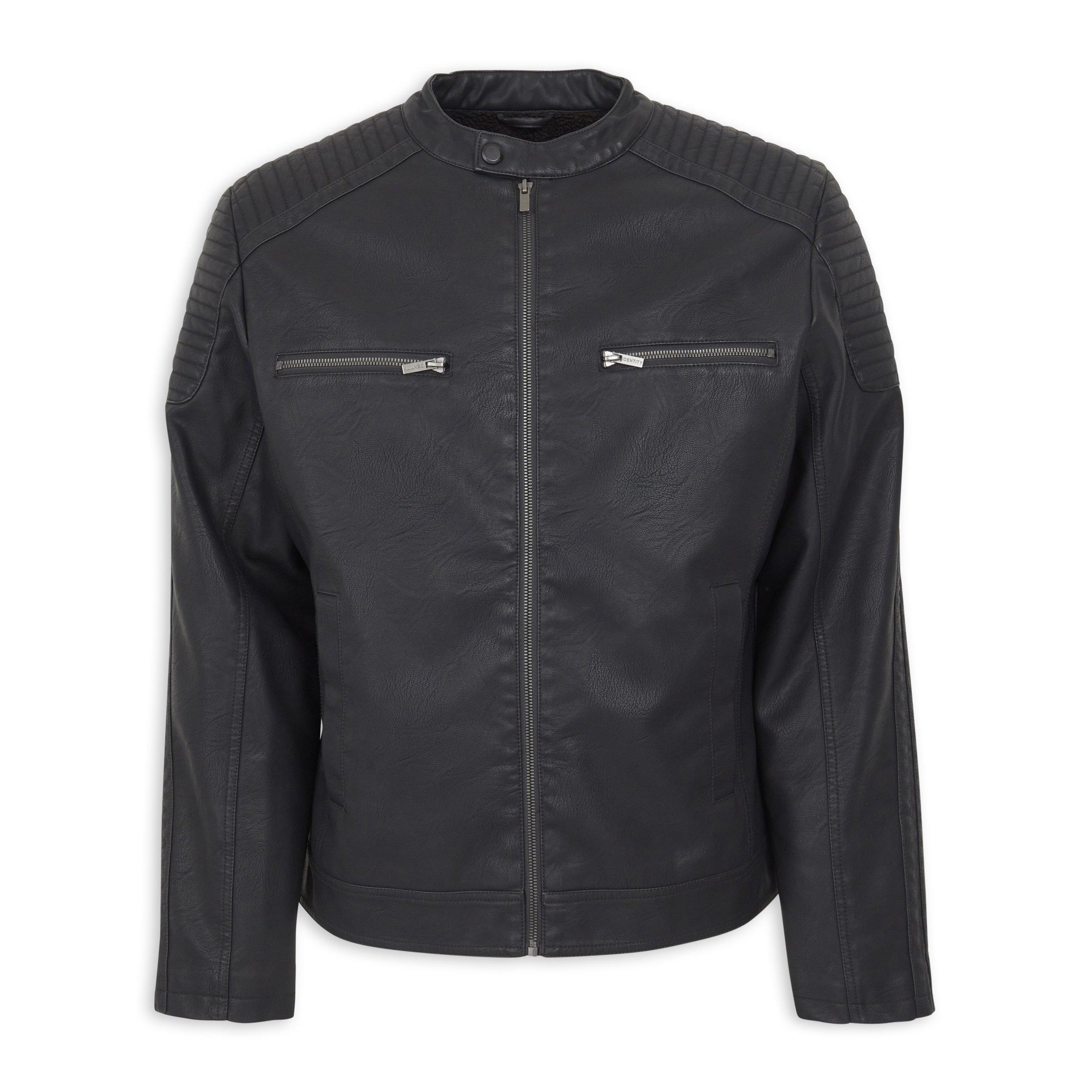 邦楽 093 H2SO4 Imitation Leather Jacket Black Faux Leather Jacket (3234897) | Identity