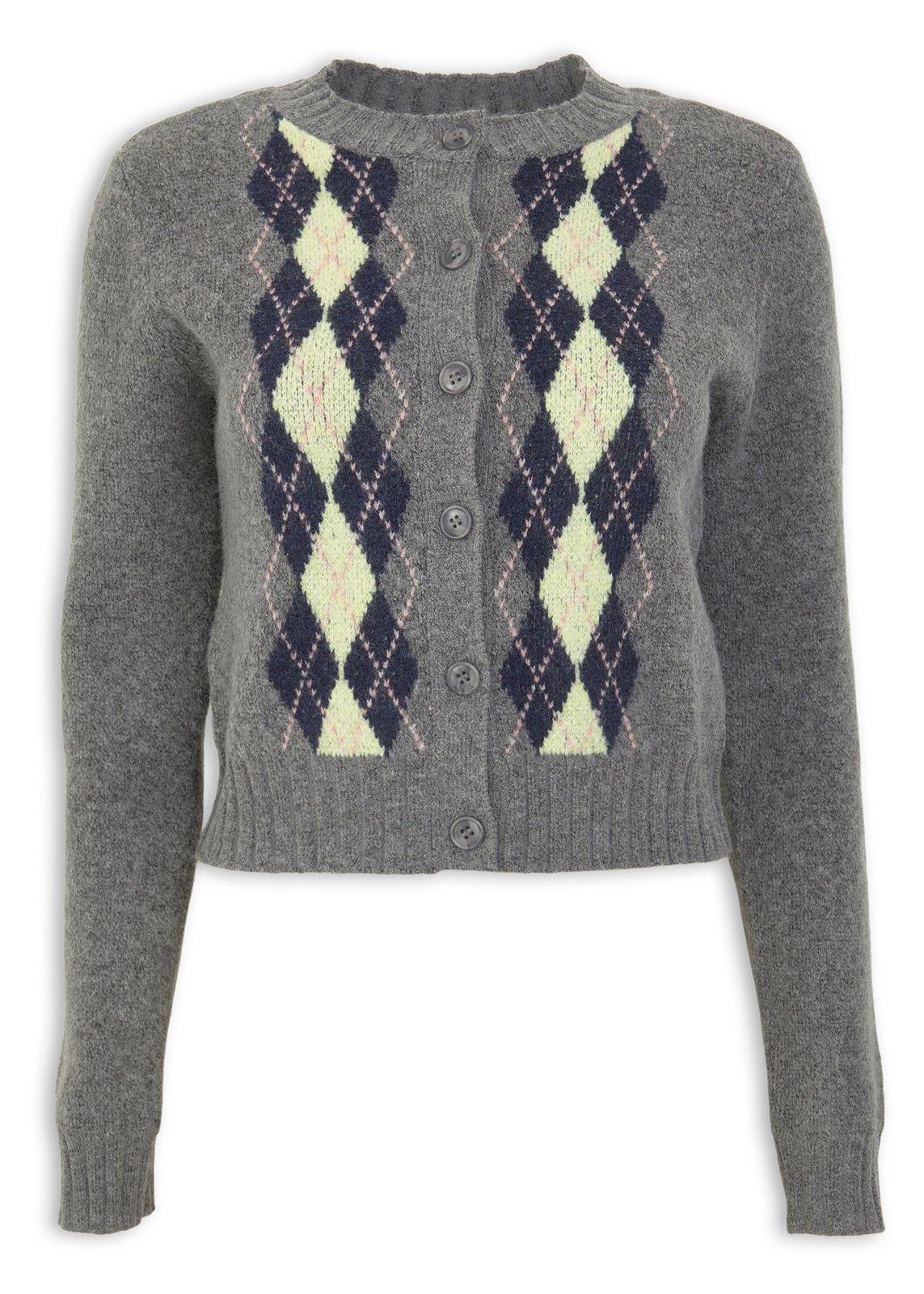 Grey Argyle Button-Up Cardigan (3235016) | Inwear