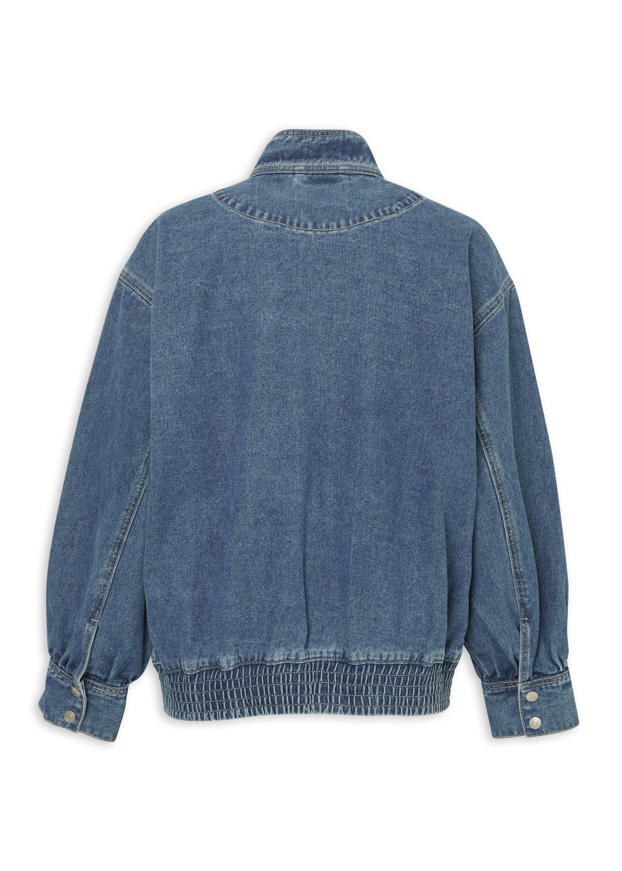 Blue Denim Zip-Up Bomber Jacket (3235022) | Hey Betty