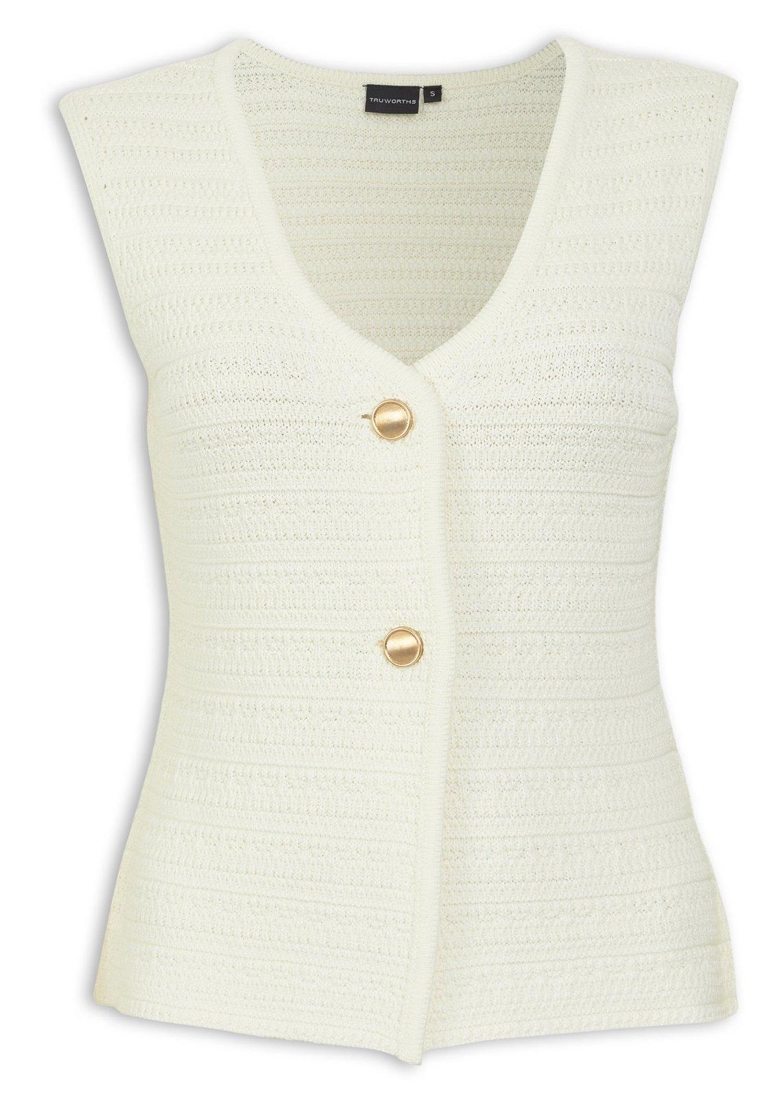 Cream Textured V-Neck Button-Up Vest (3235295) | Truworths
