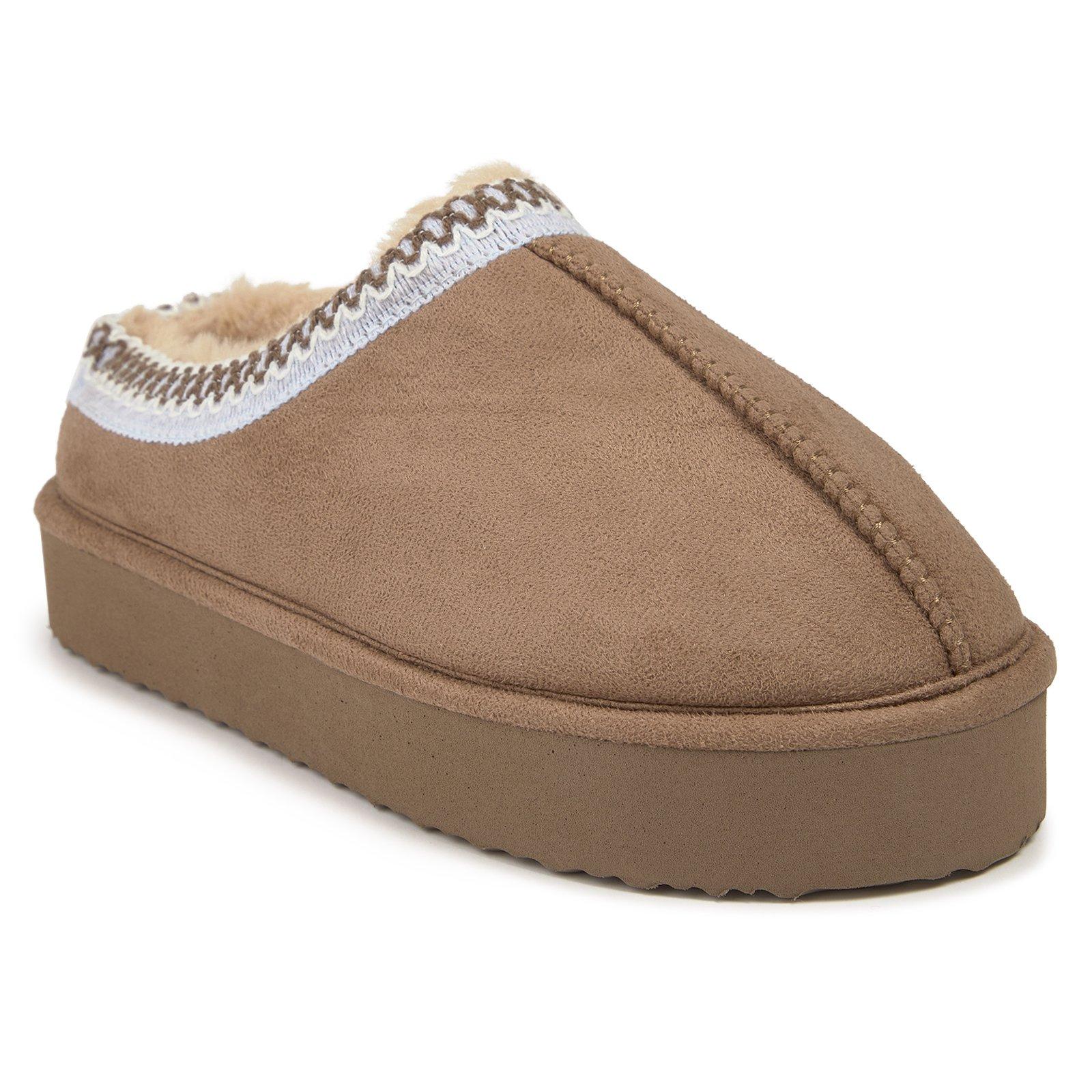 Tan Embroidered Platform Slippers (3235334) | Identity