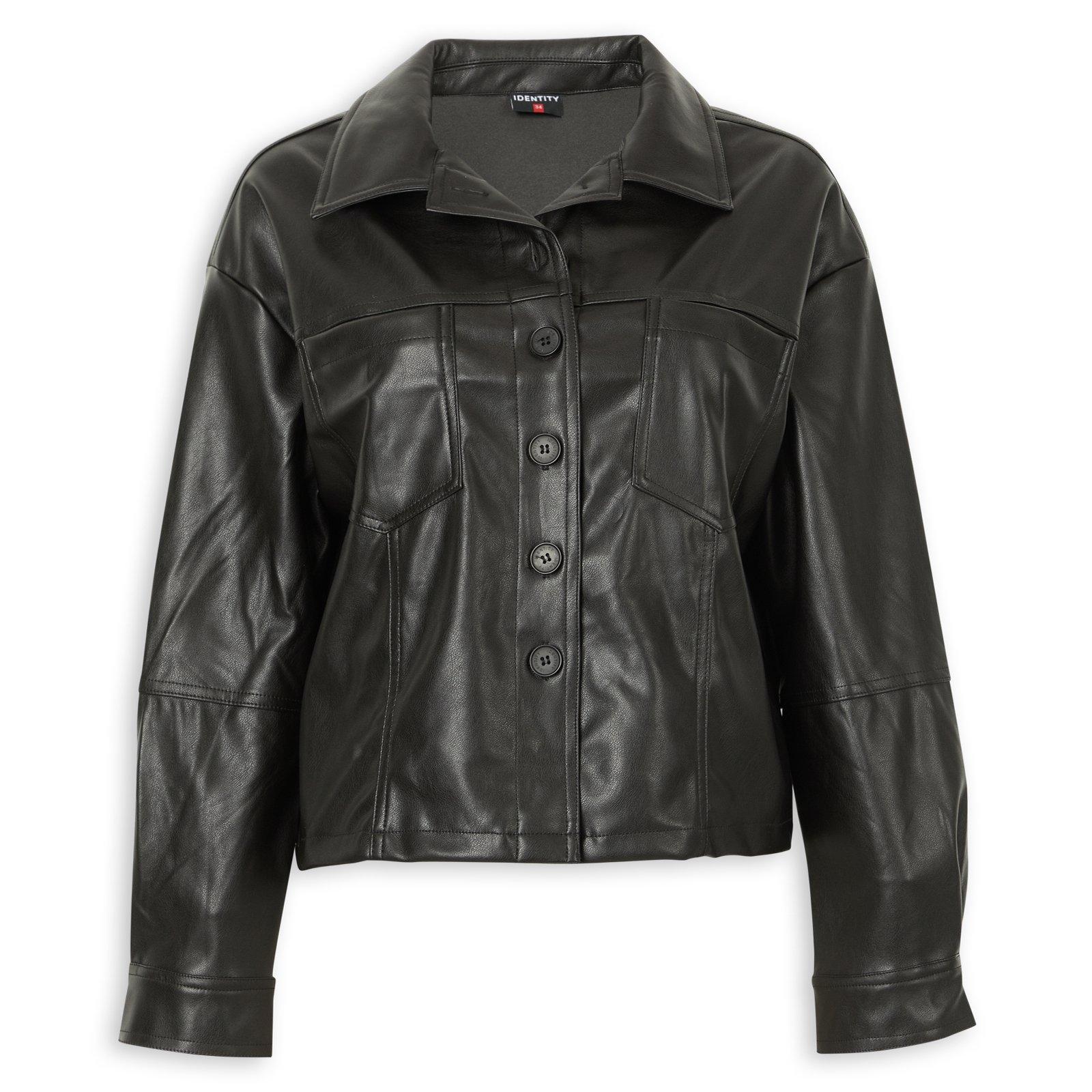 Black Pleather Shacket (3235433) | Identity