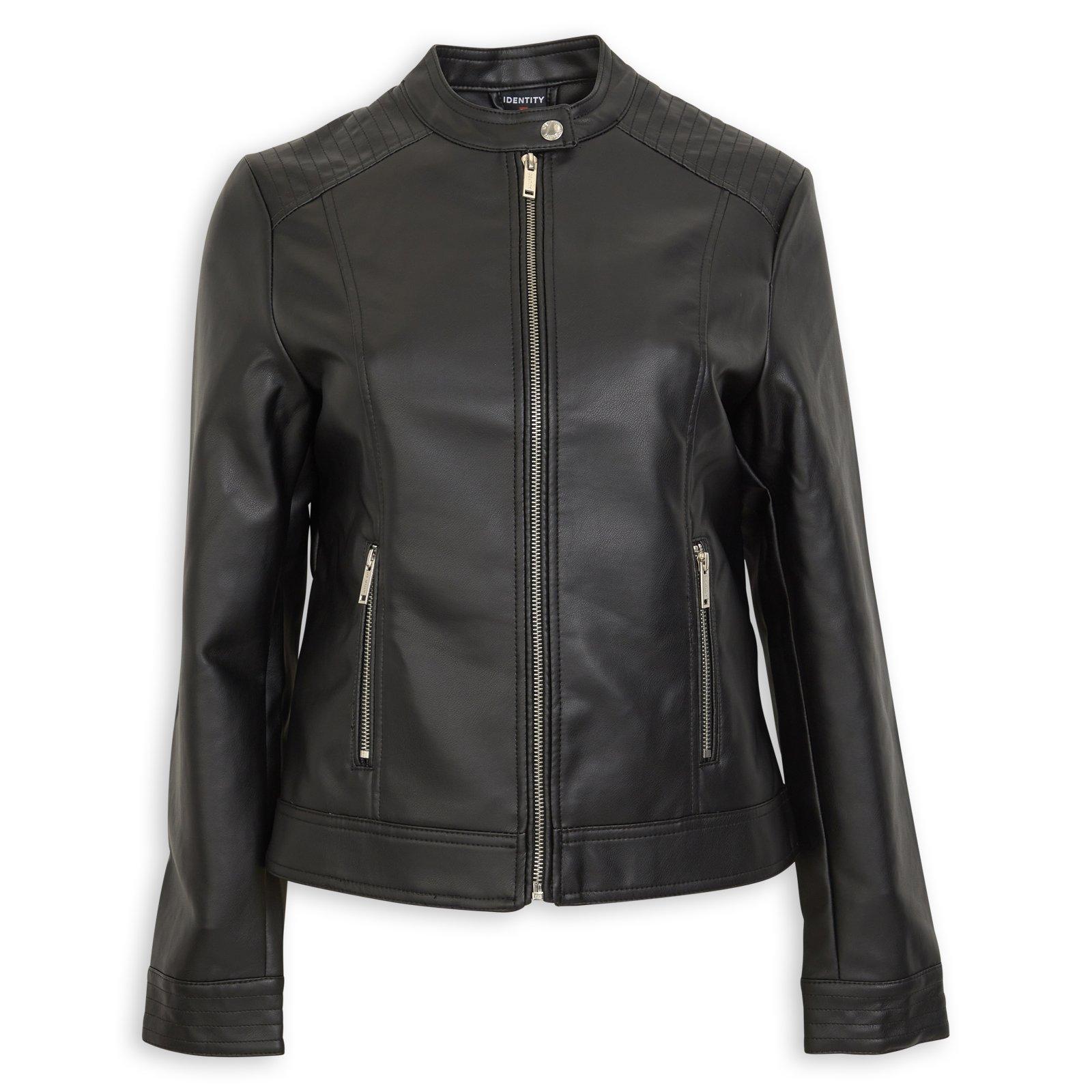 Black Zip Pleather Biker Jacket (3235553) | Identity