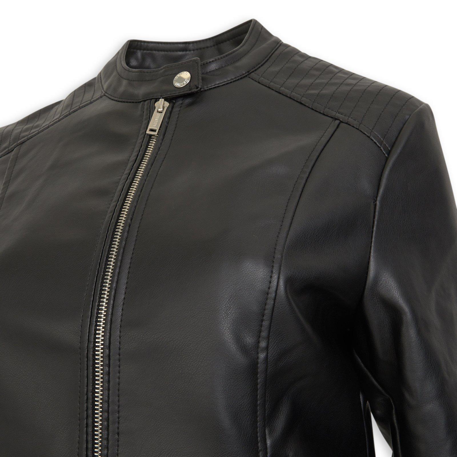 Black Zip Pleather Biker Jacket (3235553) | Identity