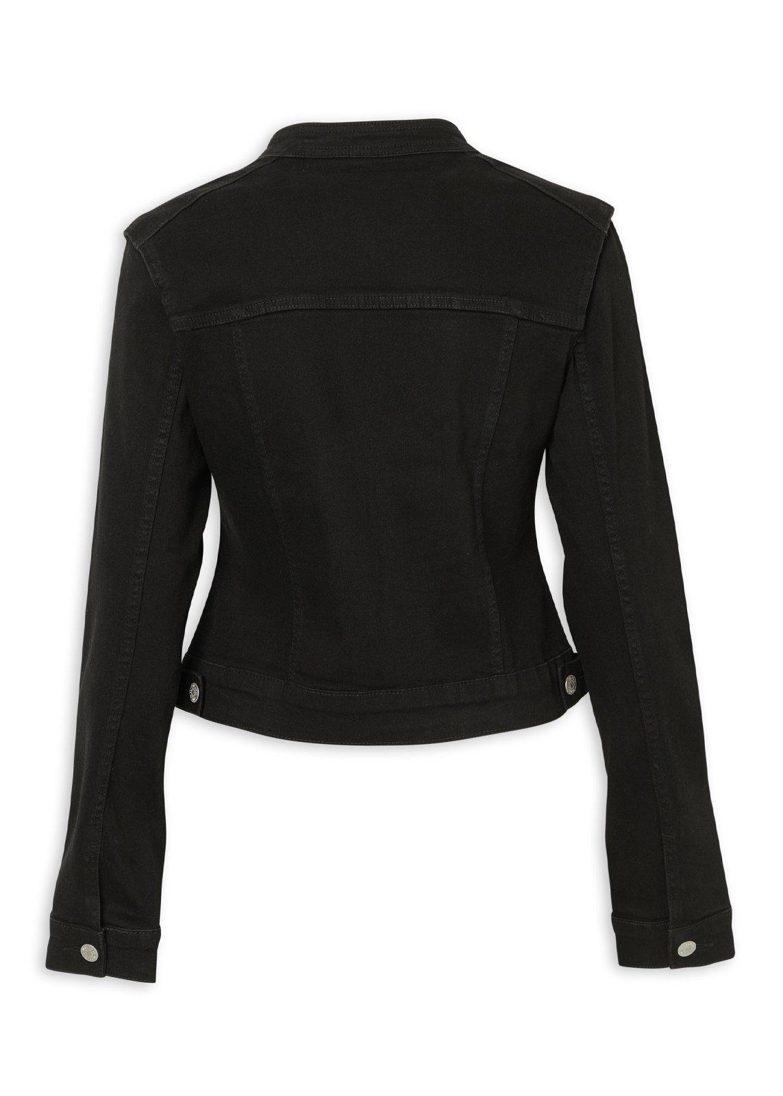 Black Zip-Up Mandarin Denim Jacket (3235783) | Inwear