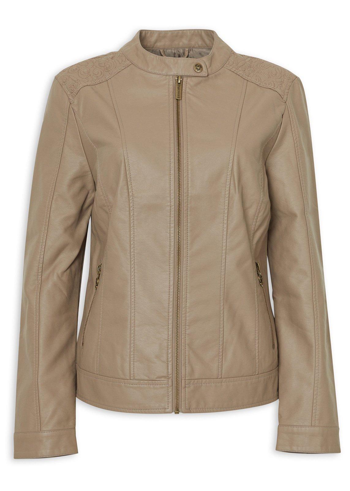 Beige Faux Leather Zip Biker Jacket (3235808) | Ginger Mary