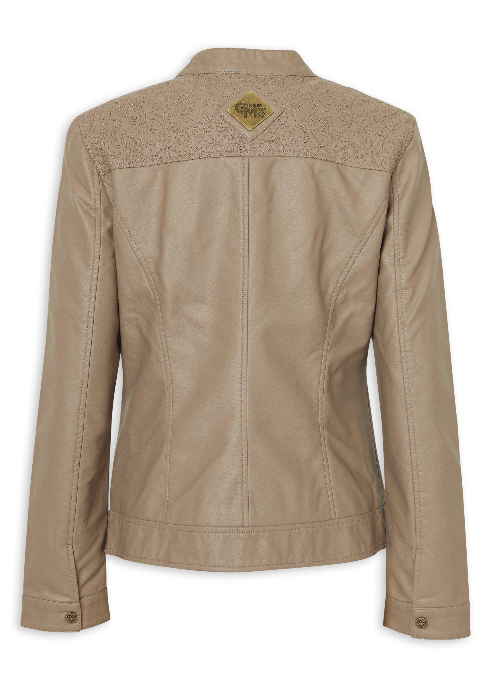Beige Faux Leather Zip Biker Jacket (3235808) | Ginger Mary