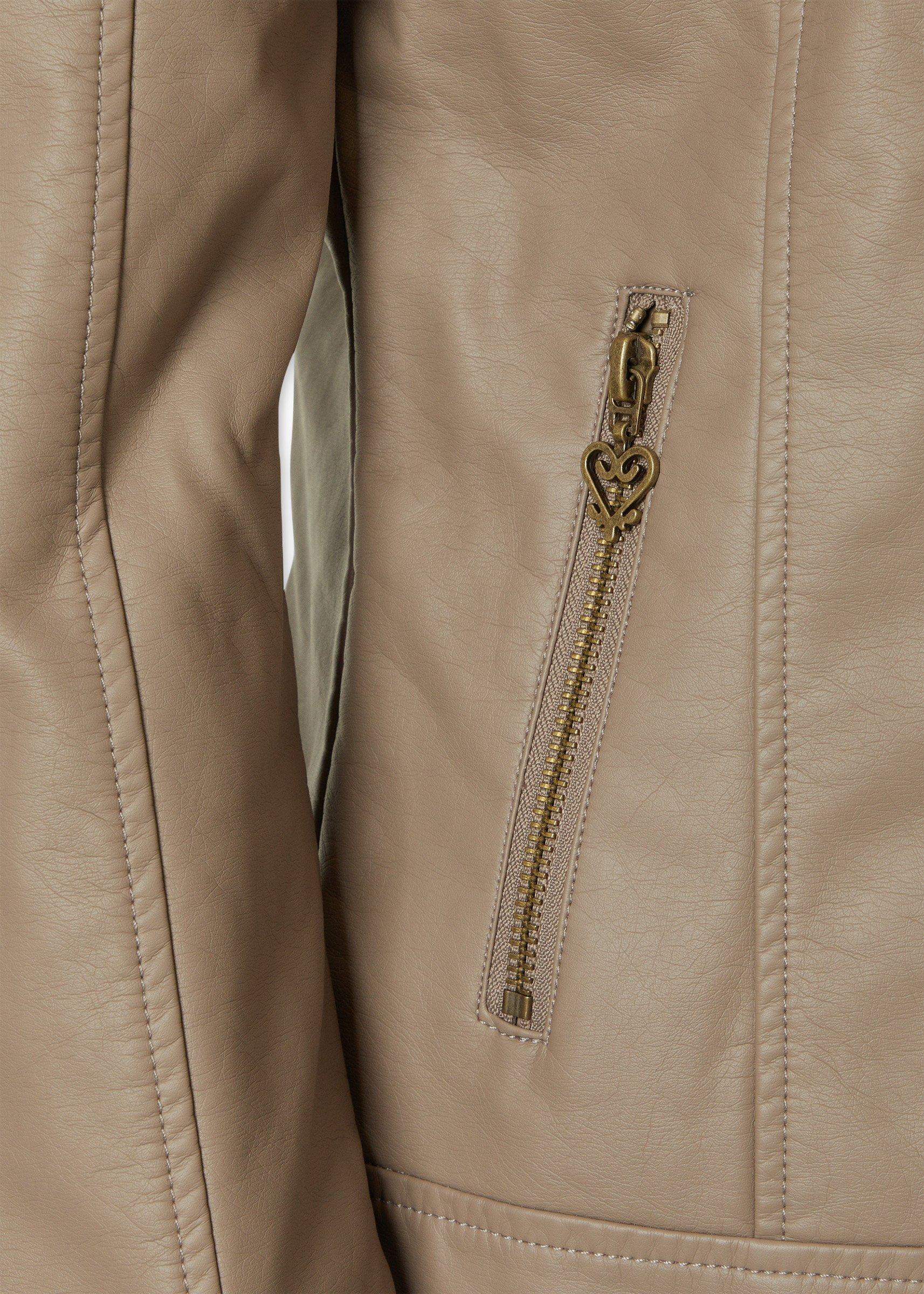 Beige Faux Leather Zip Biker Jacket (3235808) | Ginger Mary