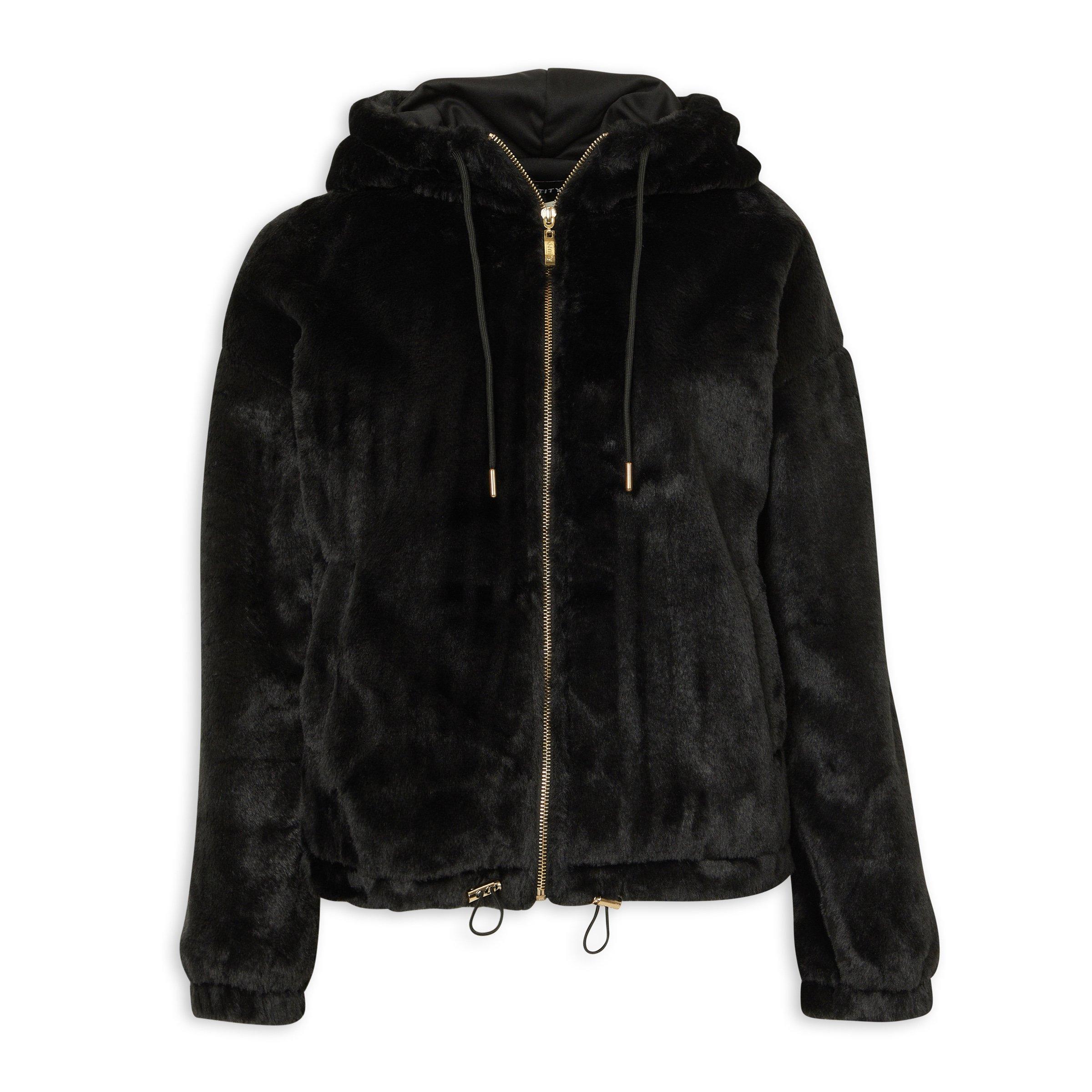 Black Faux Fur Hoodie (3236425) | Identity