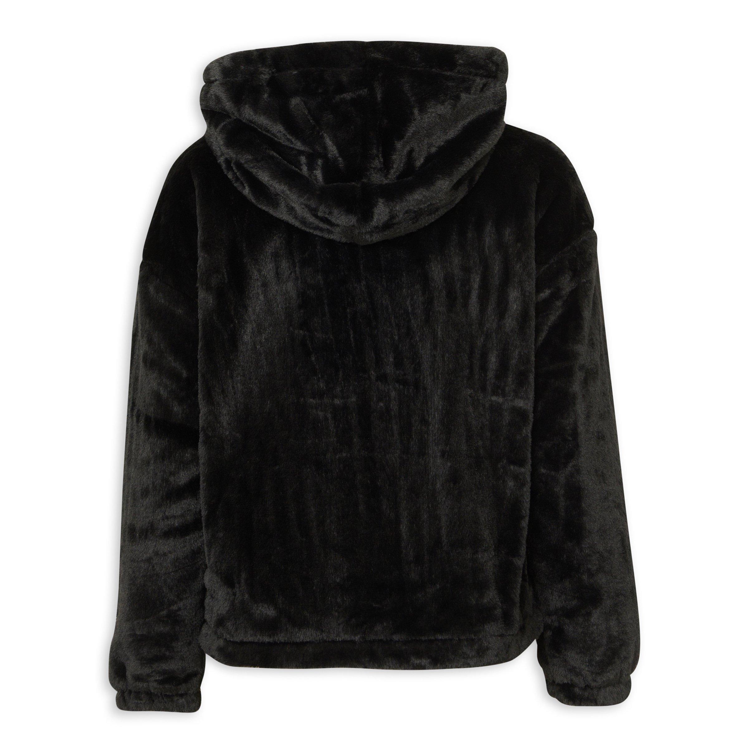 Black Faux Fur Hoodie (3236425) | Identity