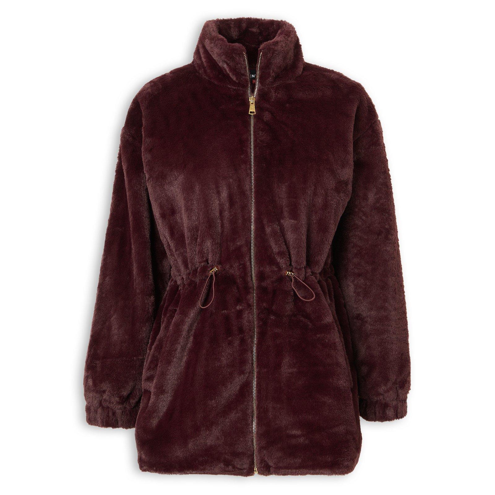 Burgundy Faux Fur Parka Jacket (3236426) | Identity