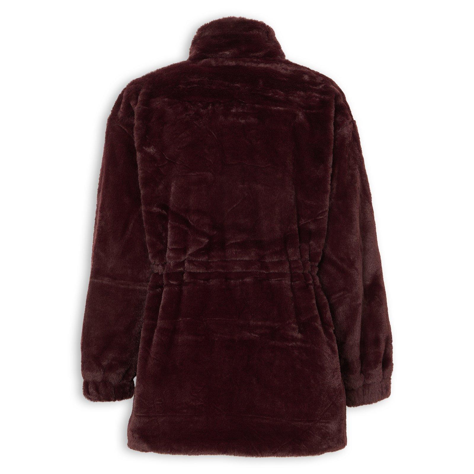 Burgundy Faux Fur Parka Jacket (3236426) | Identity
