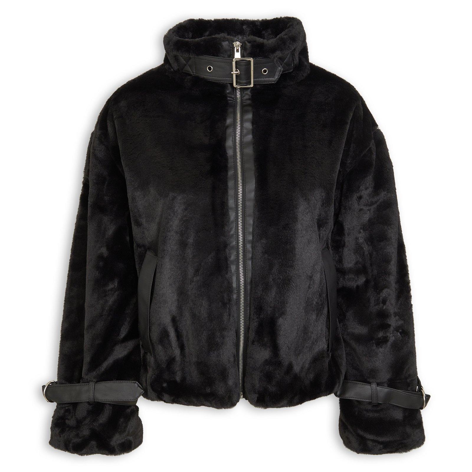 Diagram ブラック ファー付きジャケット Black Buckle Detail Fur Jacket (3236427) | Identity