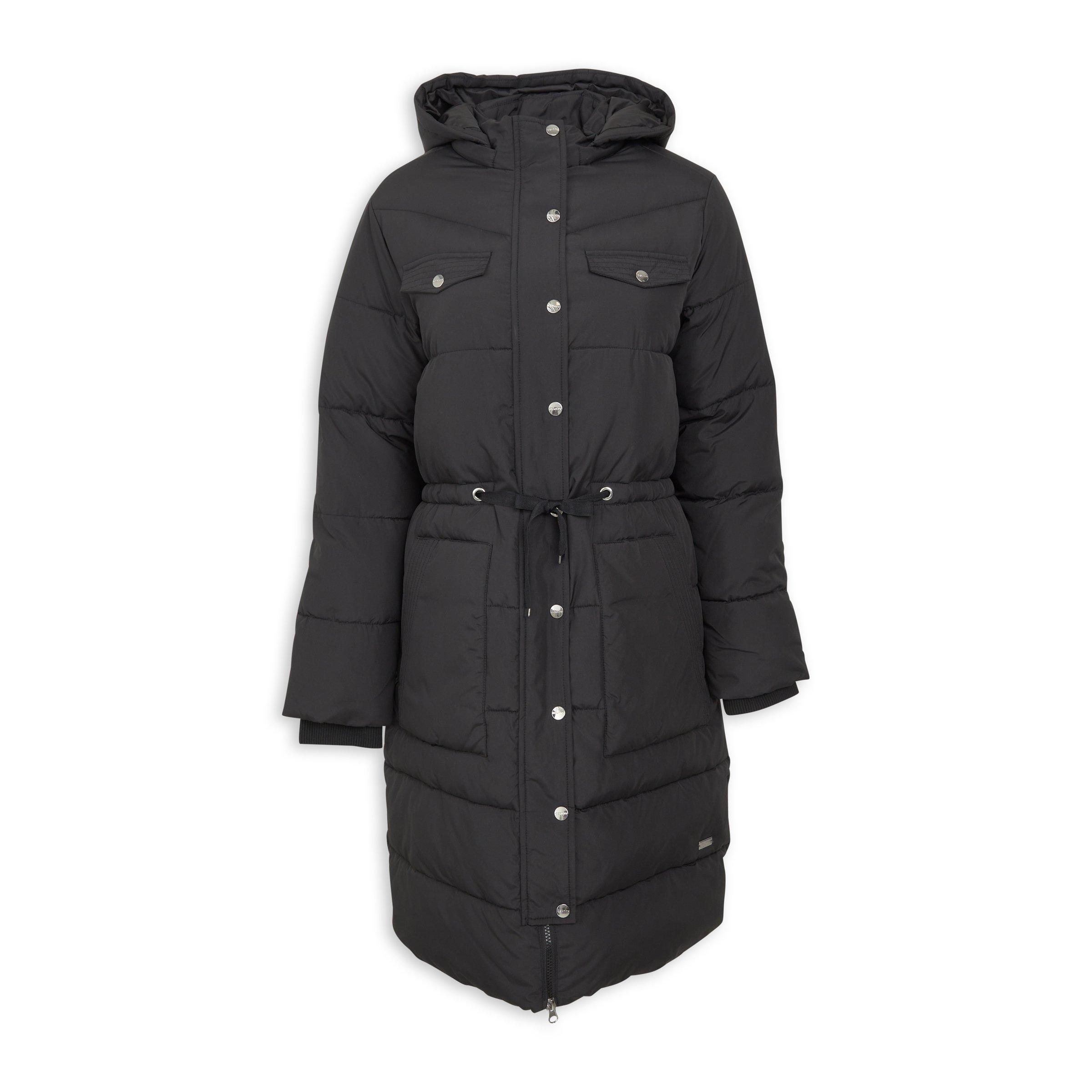Black Longline Hooded Puffer Jacket (3236935) | Identity