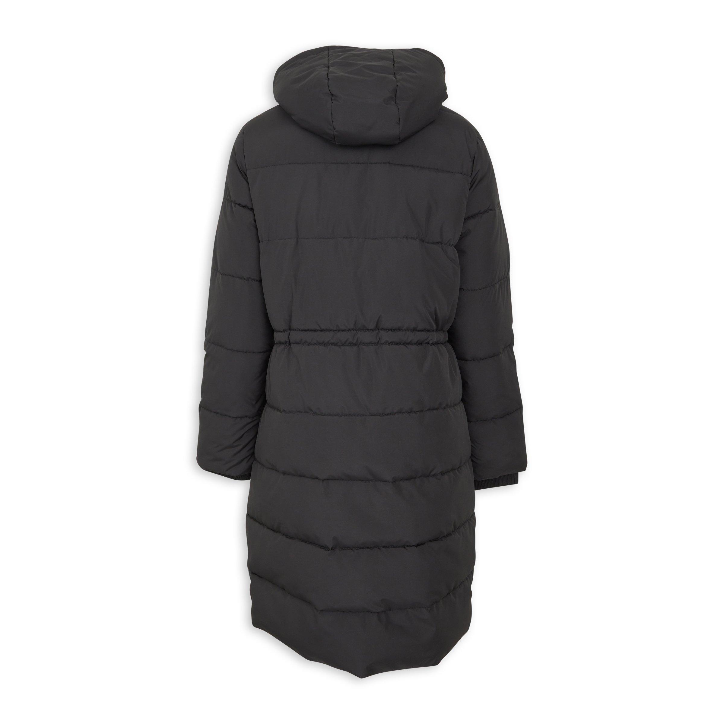Black Longline Hooded Puffer Jacket (3236935) | Identity