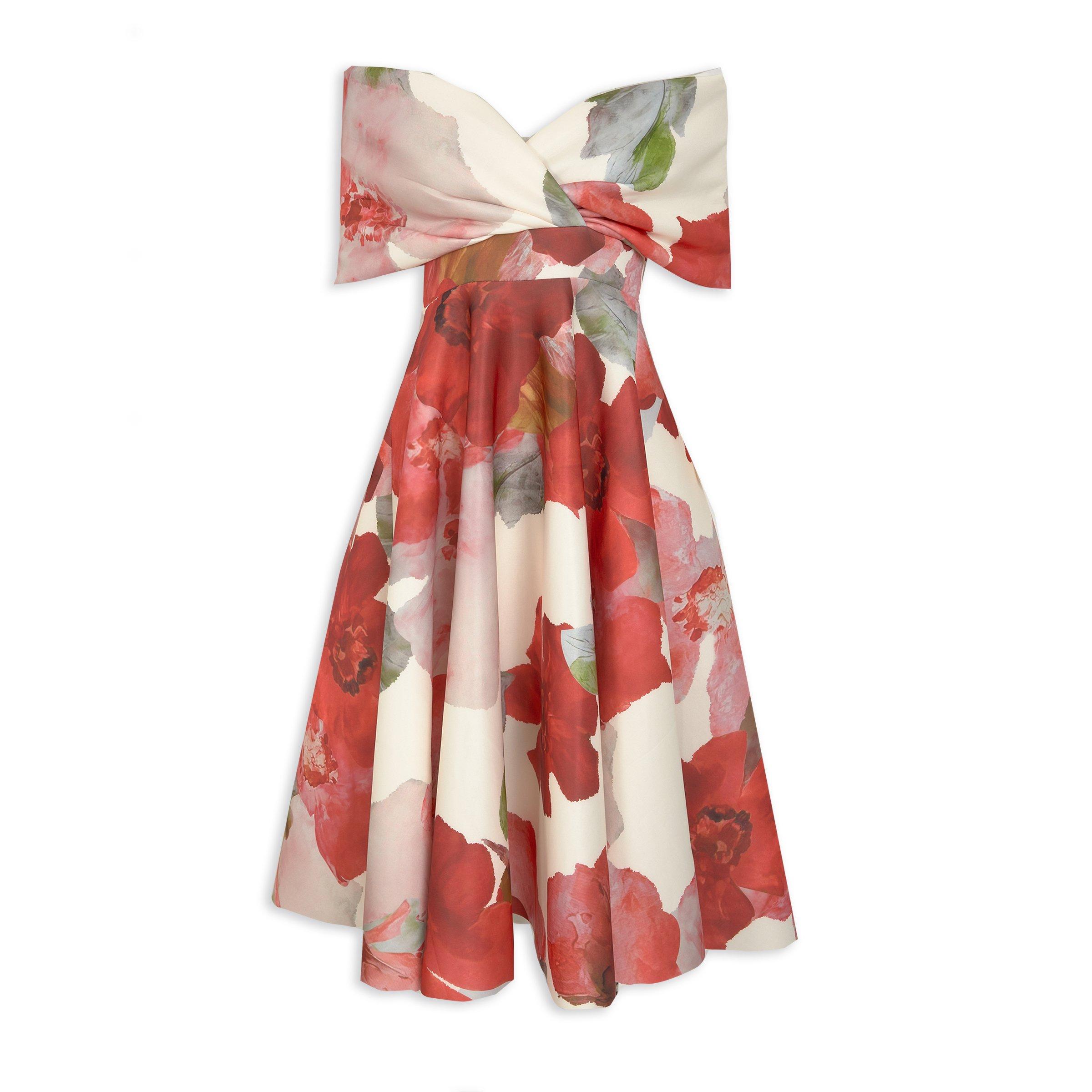 Red Floral Bardot Midi Dress (3237089) | X&O Ladies
