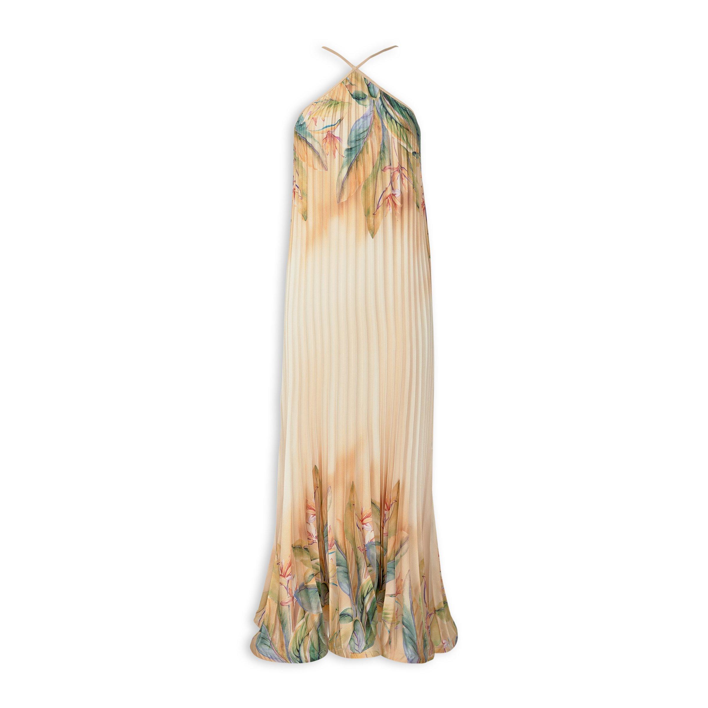 Green & Ecru Pleated Maxi Dress (3237294) | Amber