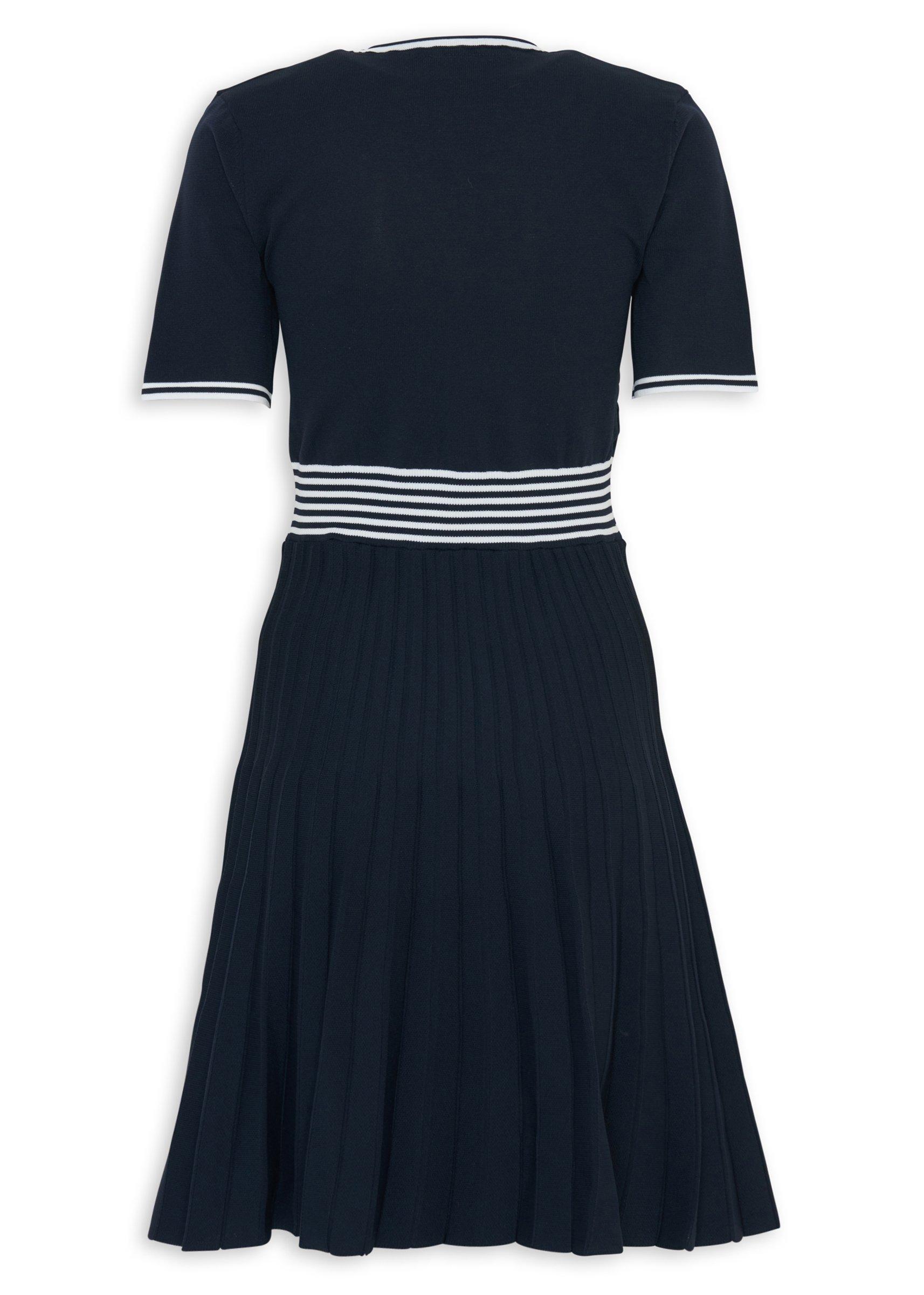 Navy Knit V-Neck Pleated Tennis Dress (3237342) | Daniel Hechter