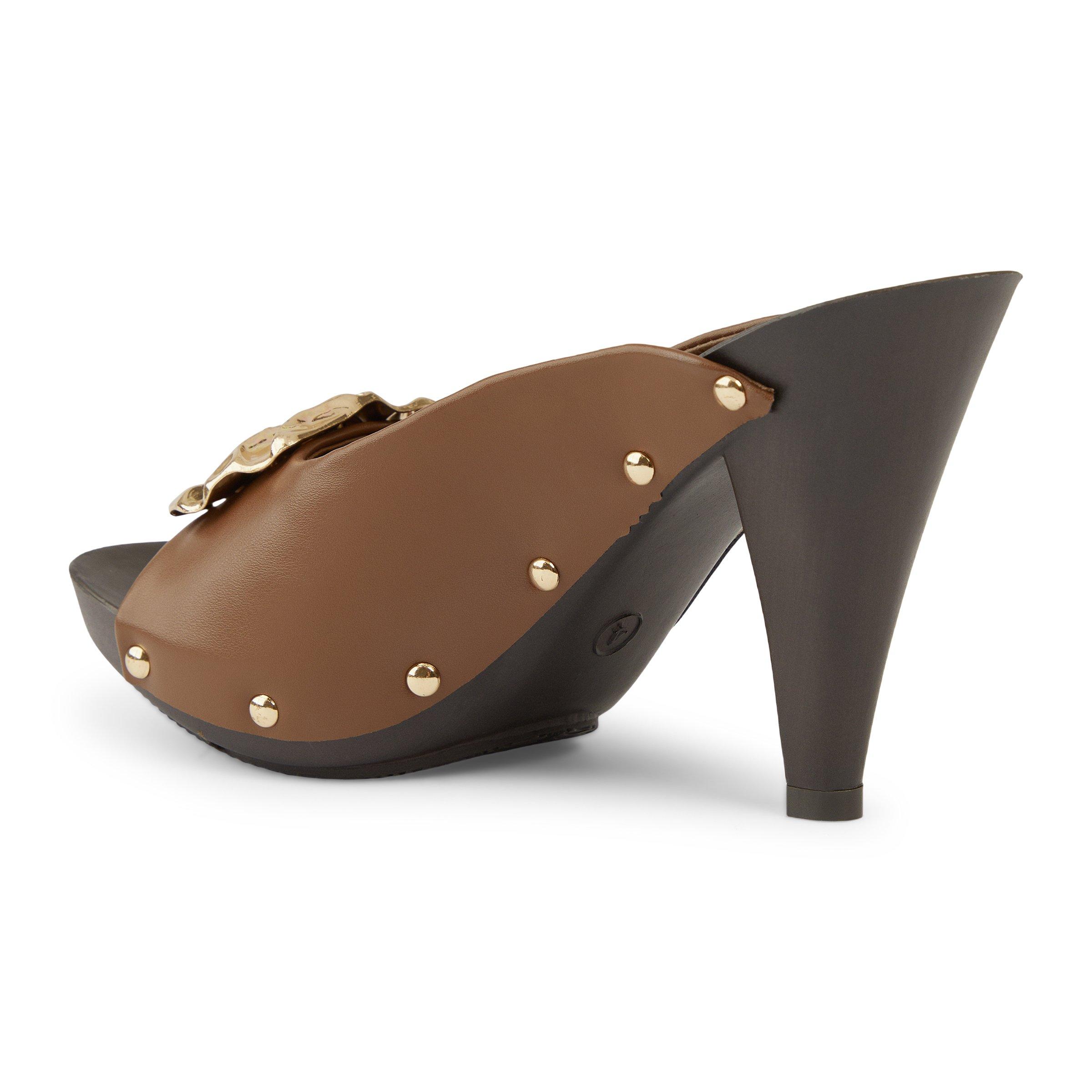 Brown Studded Platform Mule Heels (3237353) | Truworths