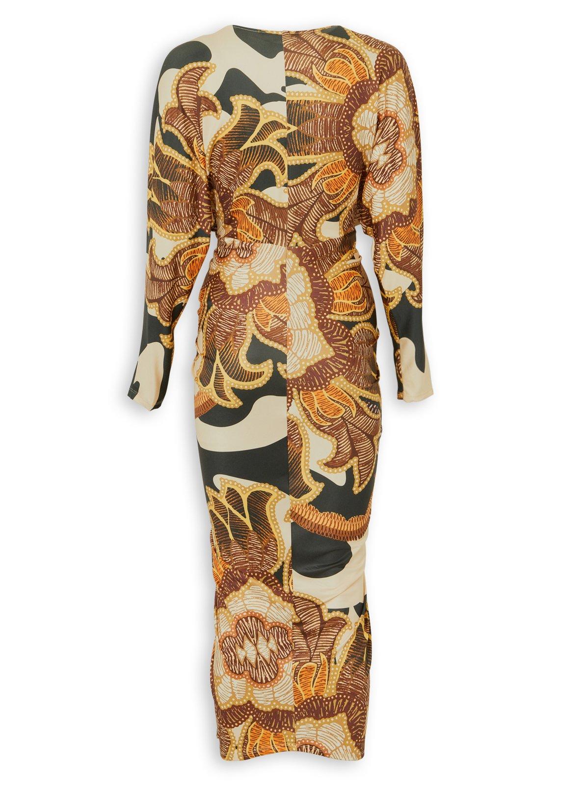 Printed V-Neck Ruched Midi Dress (3237386) | Ginger Mary