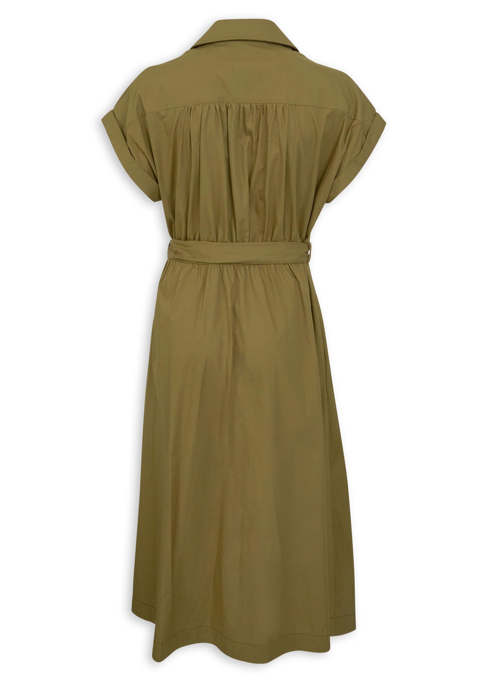 Olive Green Utility Midi Shirt Dress (3238475) | Ginger Mary