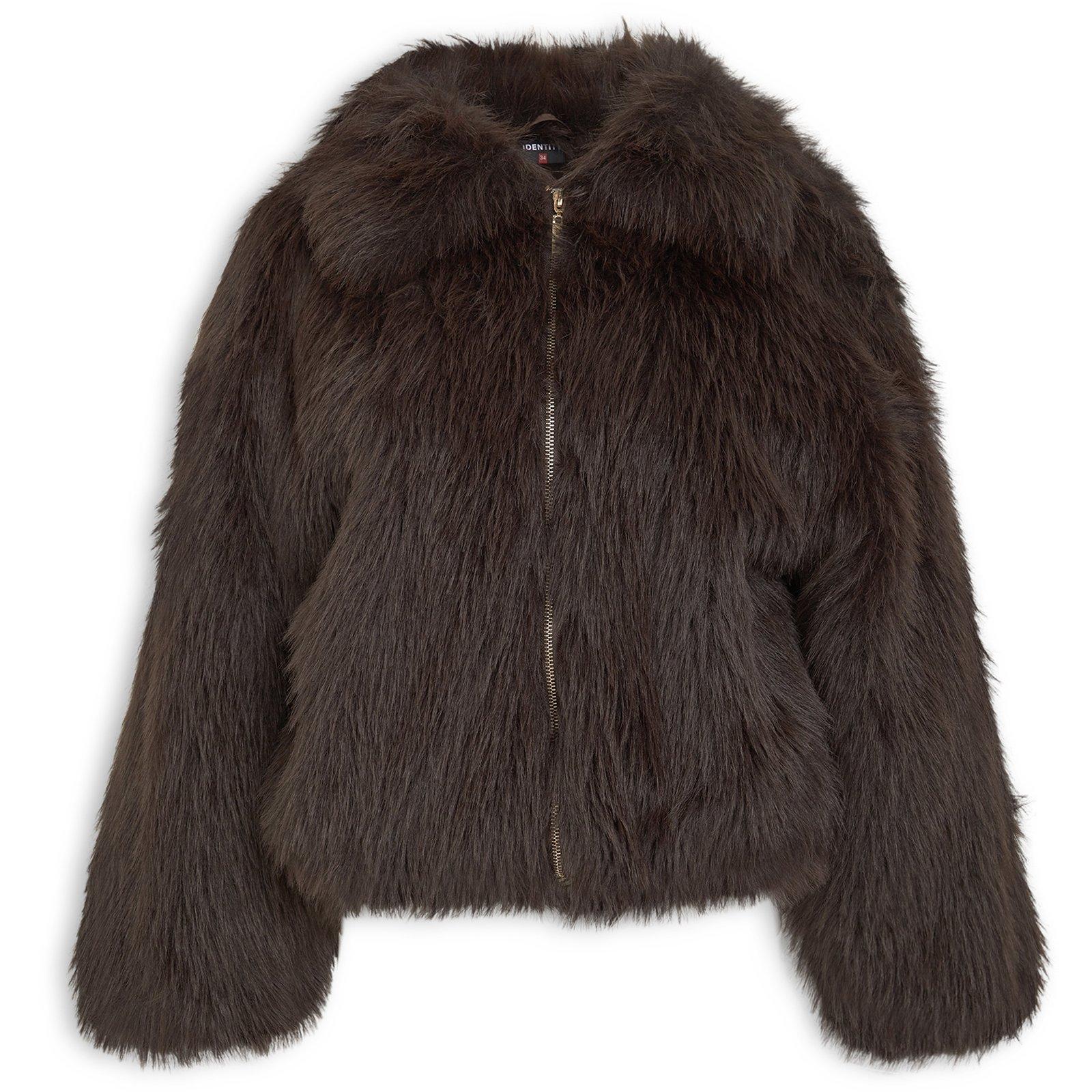 Chocolate Brown Long Pile Faux Fur Jacket (3238772) | Identity