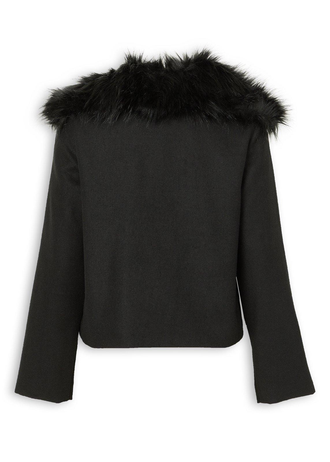 Black Faux Fur Collar Melton Bomber (3238779) | Identity