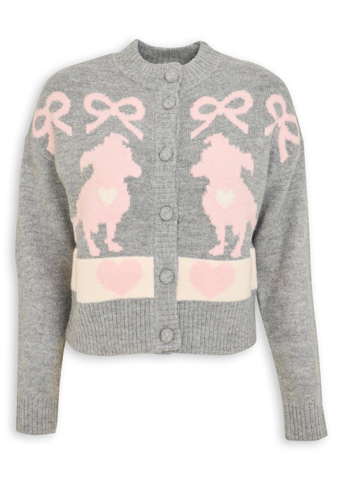 Grey & Pink Novelty Cardigan (3239172) | Hey Betty