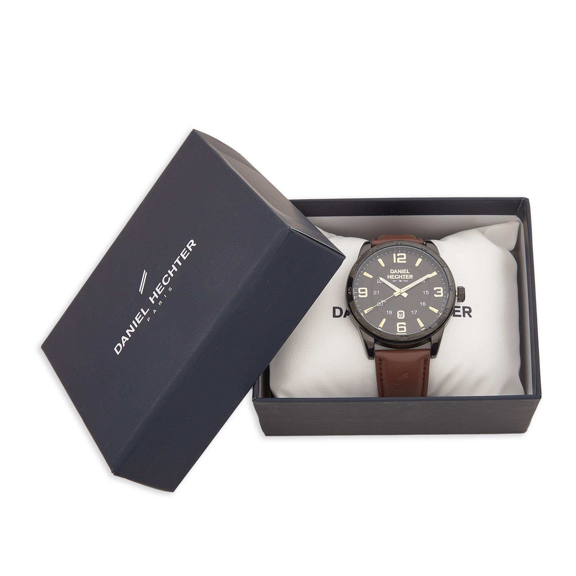 DH Brown Leather Black Dial (3239173) | Daniel Hechter
