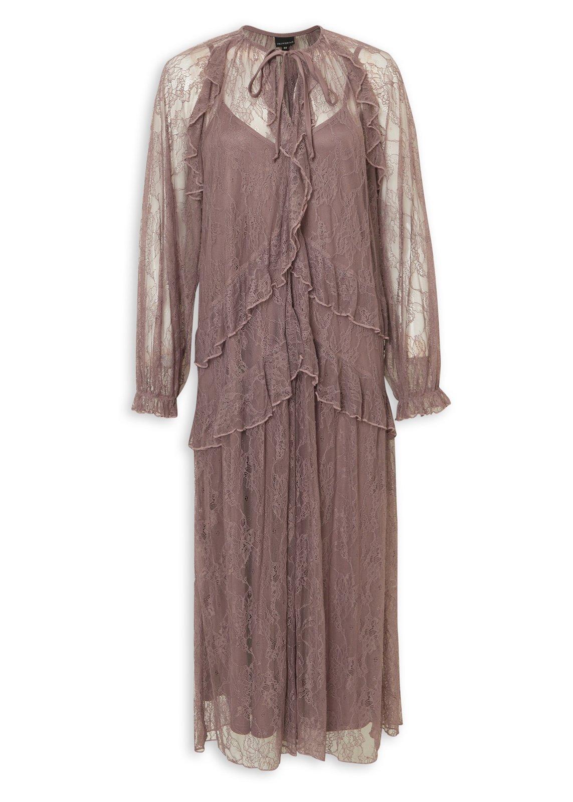 Mauve Sheer Lace Ruffled Midi Dress (3239197) | Truworths