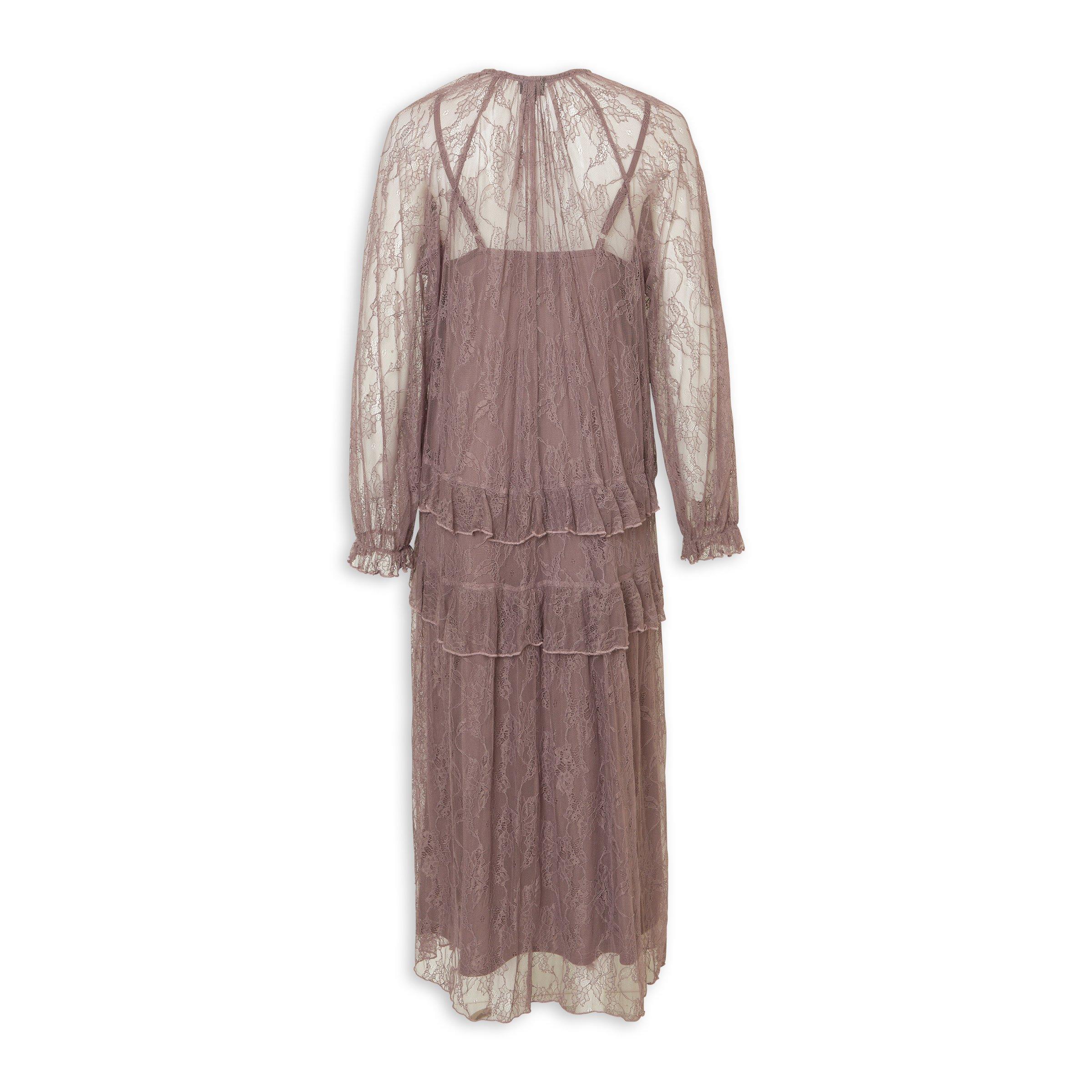 Mauve Sheer Lace Ruffled Midi Dress (3239197) | Truworths