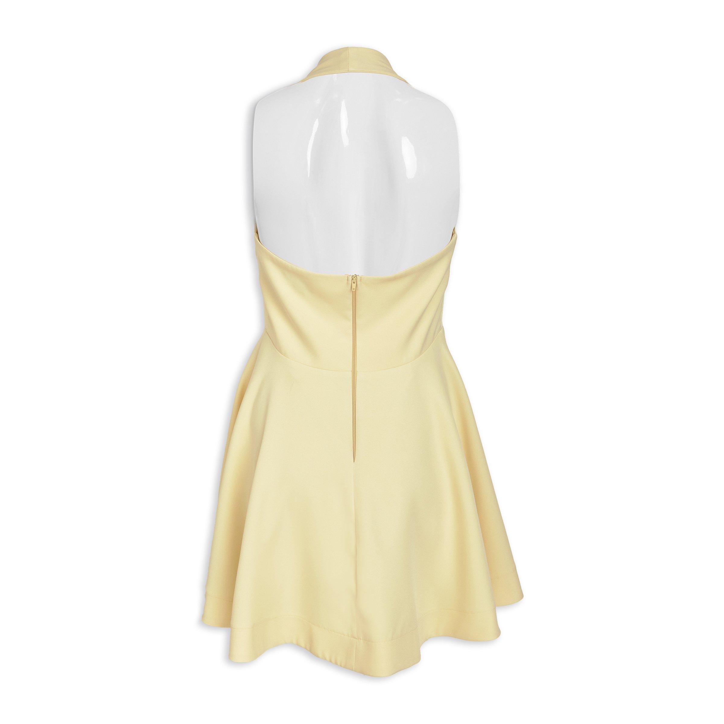 yellow backless skater dress Yellow Halterneck Shirred Skater Dress | Dresses