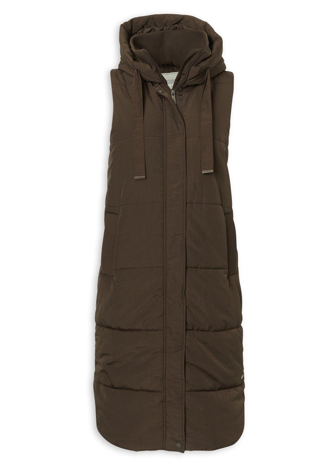 Brown Long Hooded Puffer Gilet (3239584) | Earthaddict