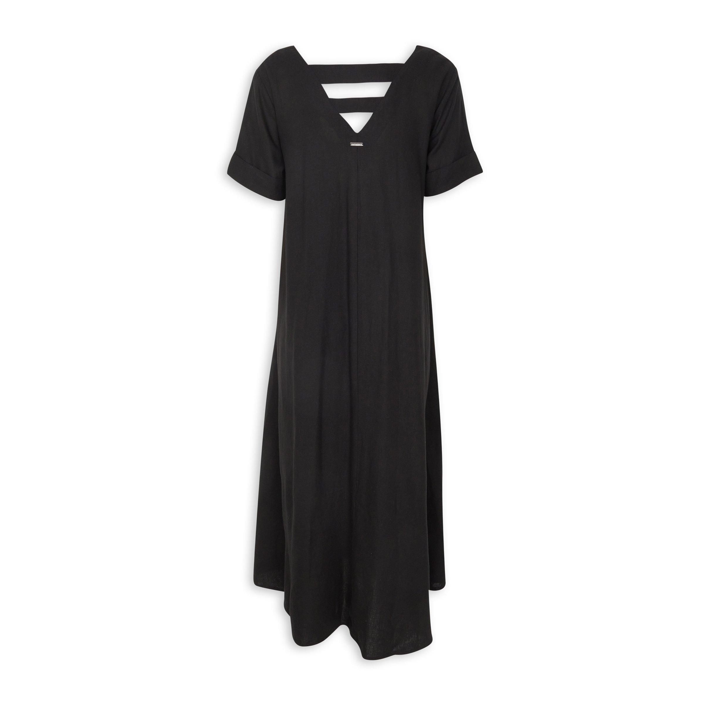 Black Linen Blend Trapeze Dress (3239698) | Earthaddict