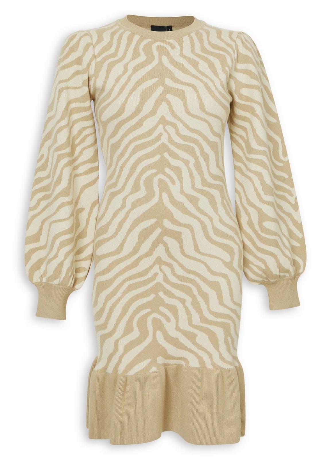 Beige Zebra Print Puff Sleeve Dress (3239773) | Truworths