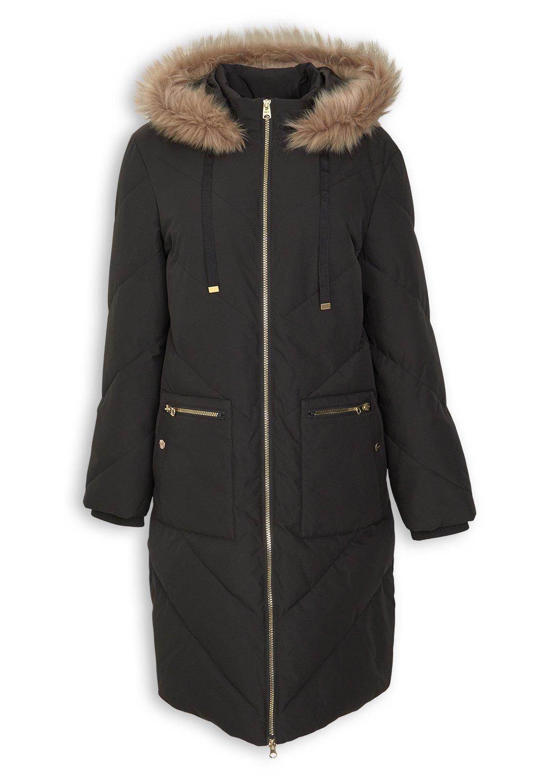 Black Faux Fur Trim Hooded Jacket (3239827) | Inwear