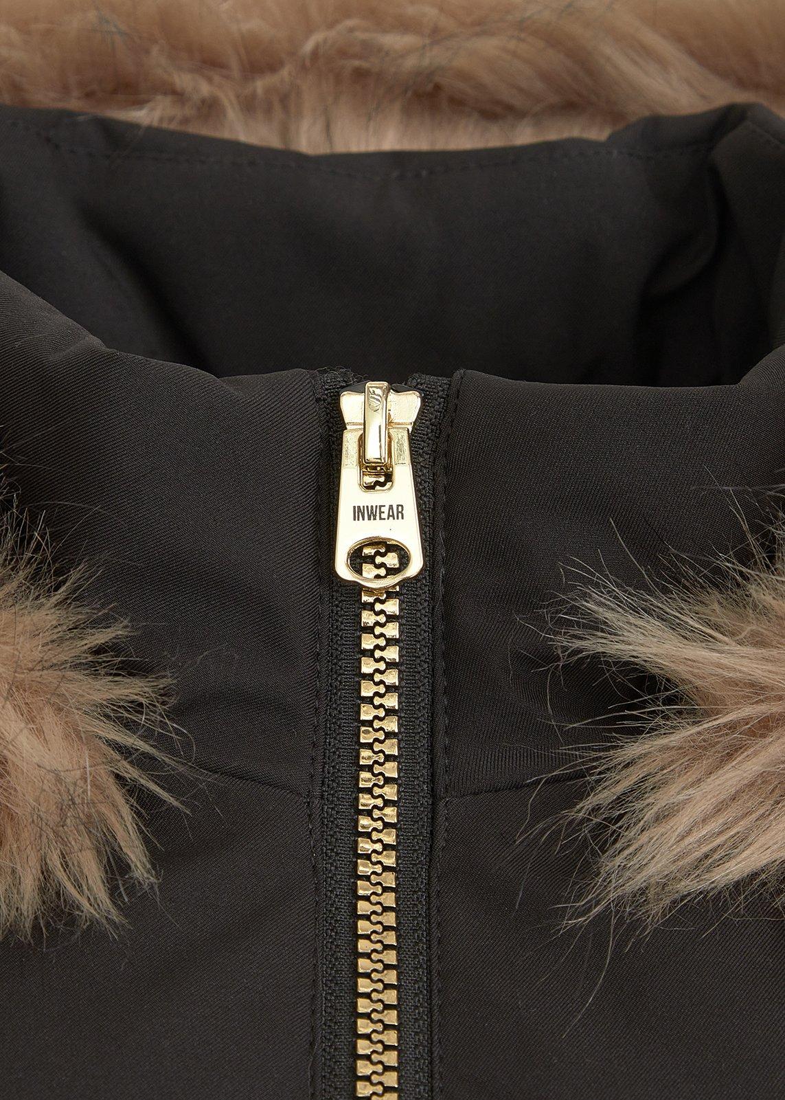 Black Faux Fur Trim Hooded Jacket (3239827) | Inwear