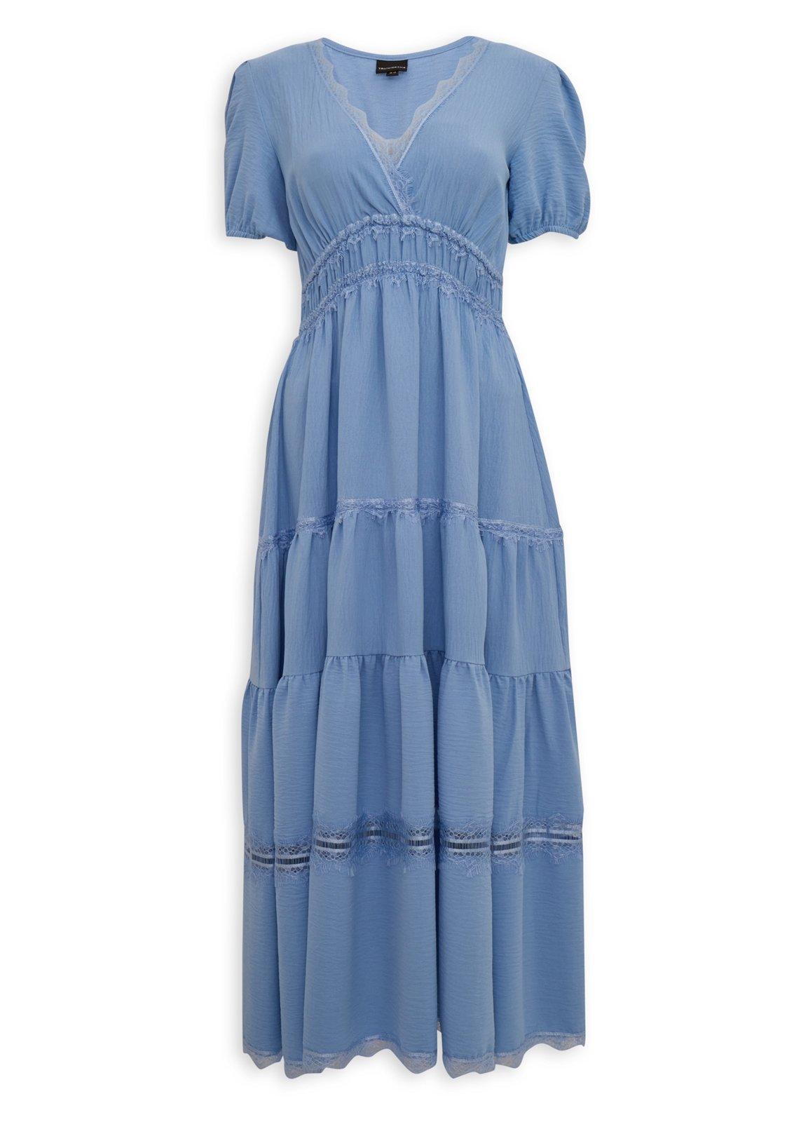 Blue Lace Trim Tiered Dress (3240063) | Truworths