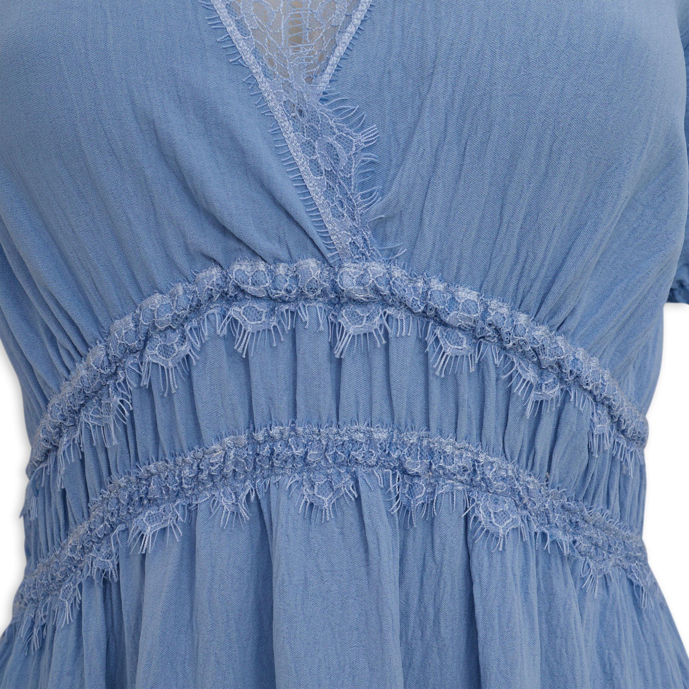 Blue Lace Trim Tiered Dress (3240063) | Truworths