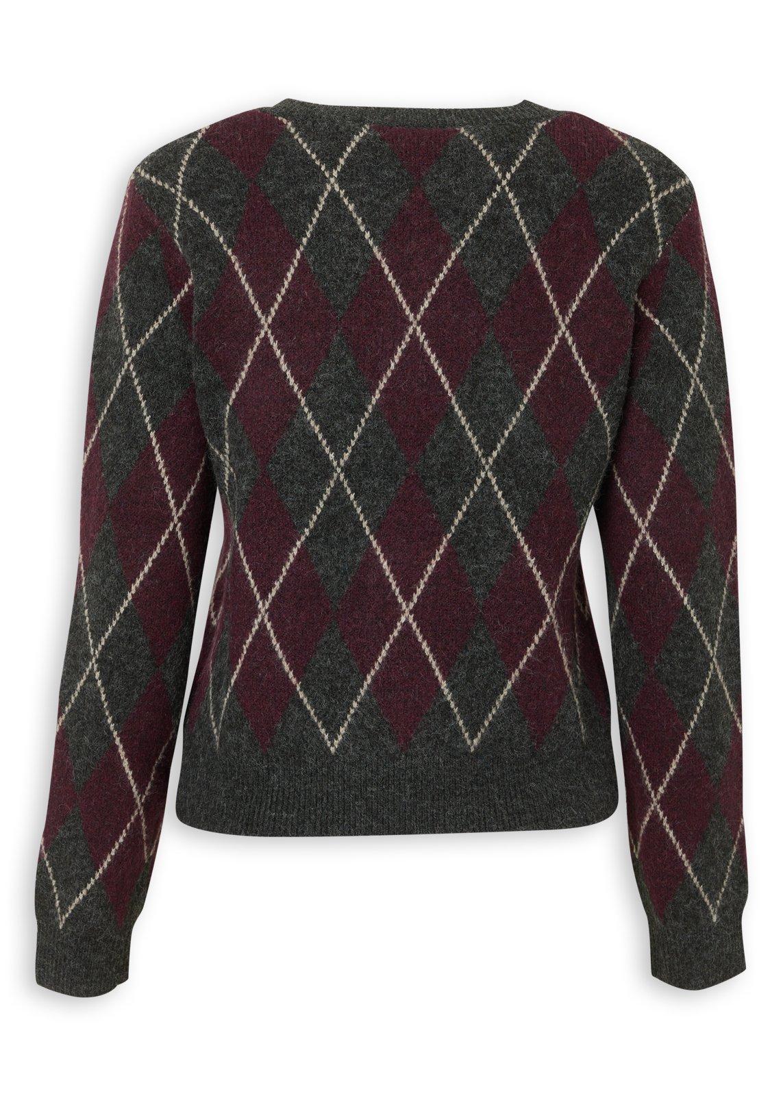 美品 DAIRIKU Mohair Argyle Check Shirt M Burgundy Multi Argyle Cardigan (3240108) | Daniel Hechter
