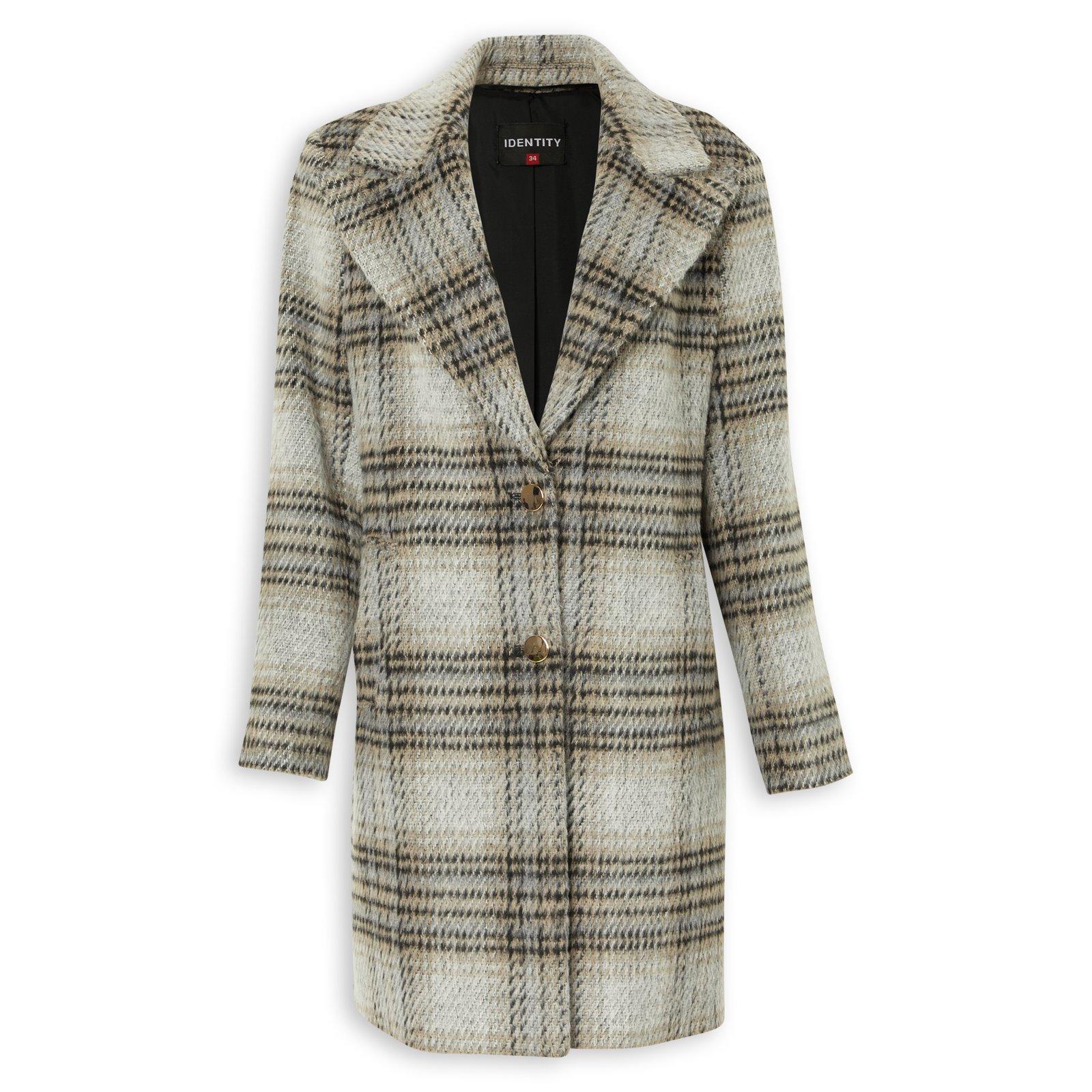 Stone and Grey Check Coat (3240303) | Identity
