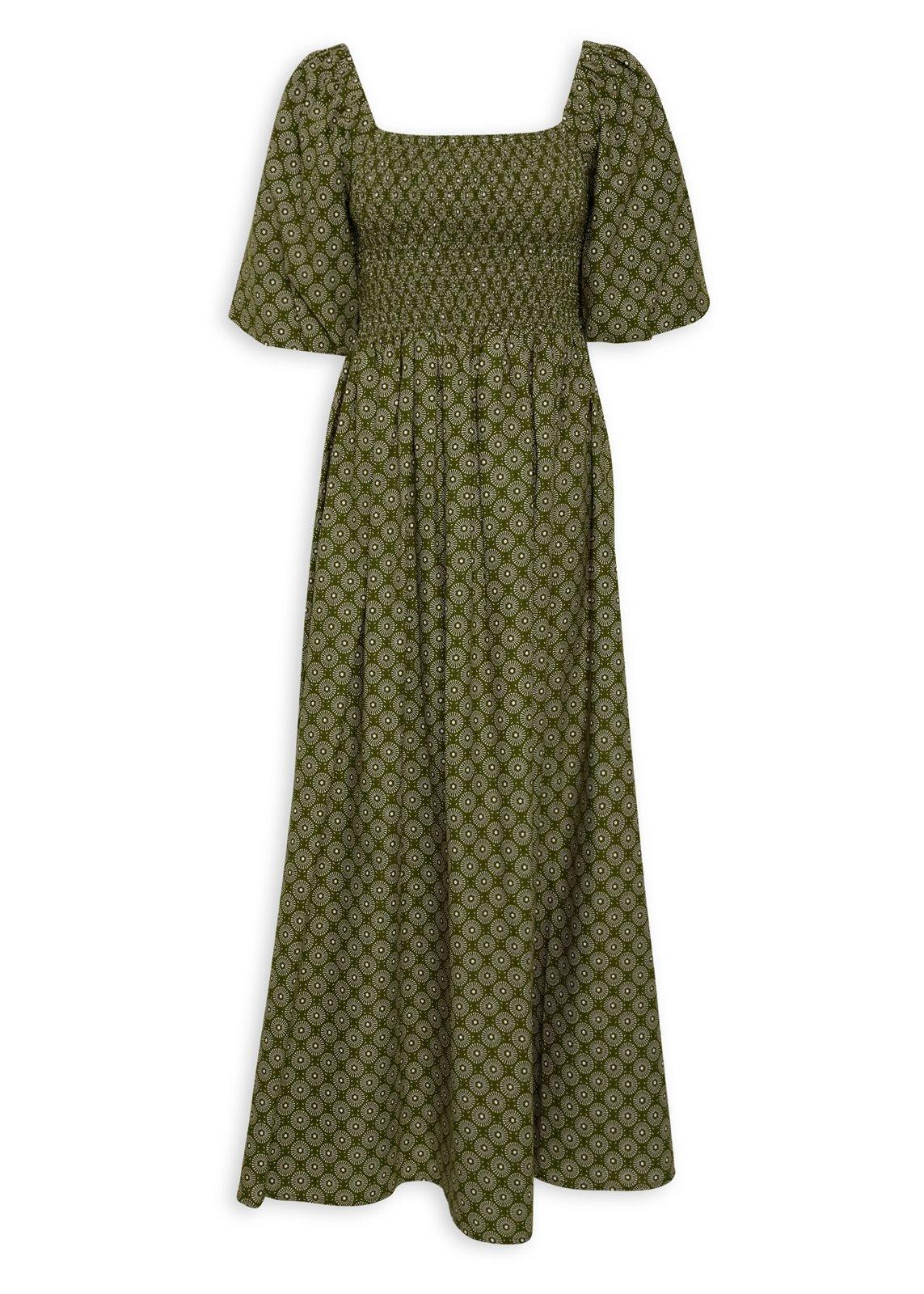 Green Smocked Puff Sleeve Maxi Dress (3240312) | Ginger Mary