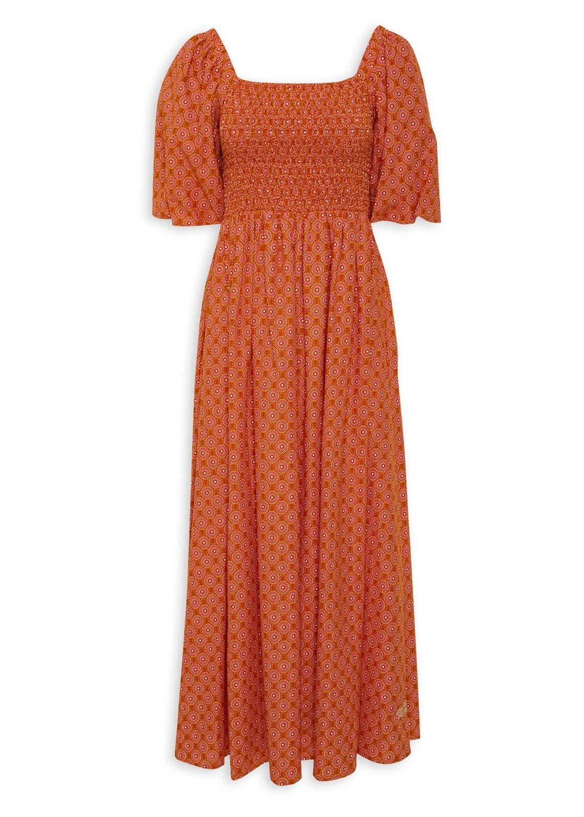 Orange Smocked Puff Sleeve Maxi Dress (3240313) | Ginger Mary